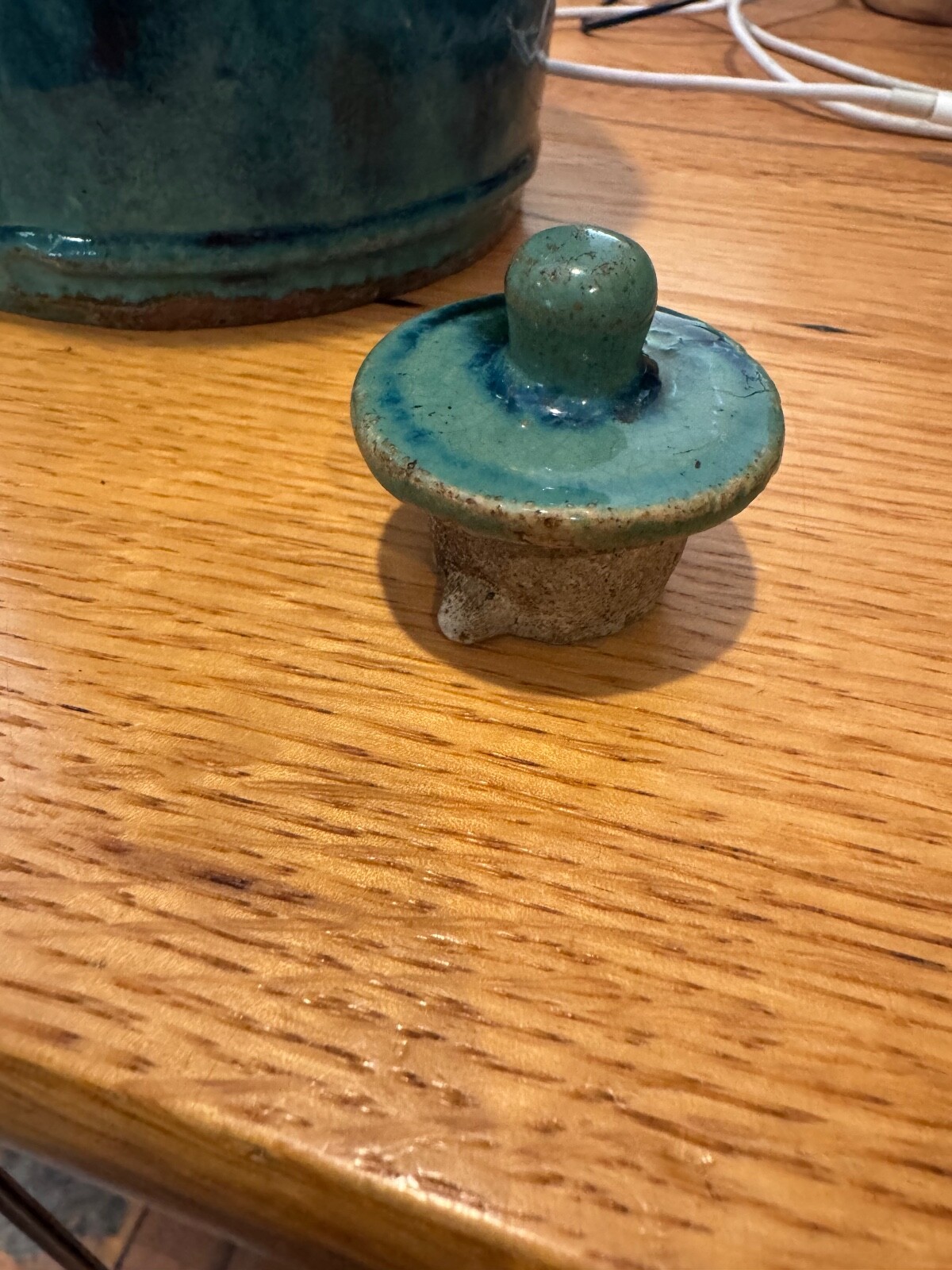 Antique green teapot stoneware pottery Shiwan. Signed on bottom – see photo