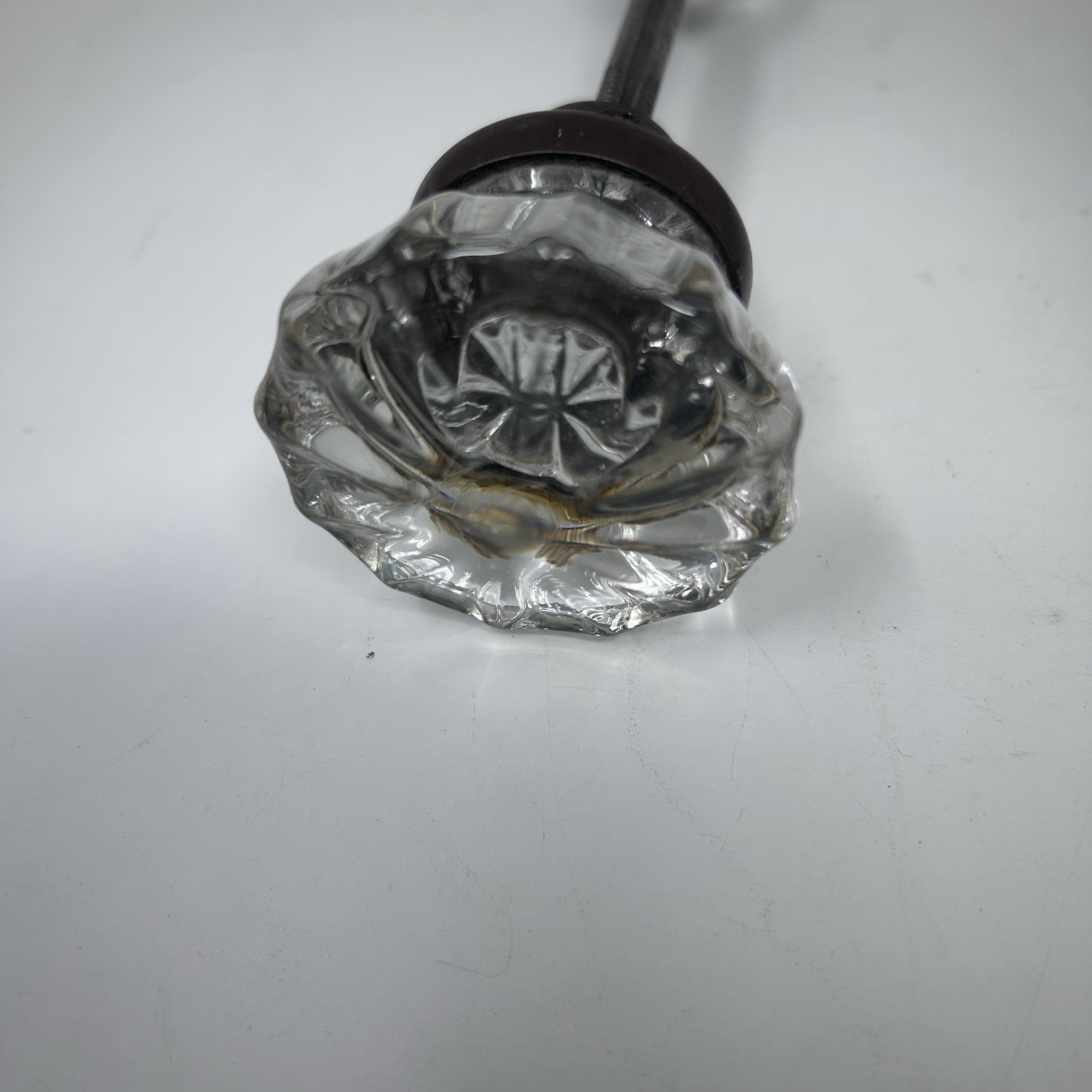2 Vintage Glass Crystal Door Knobs With Spindle Hardware 12 Point Brass /Bronze