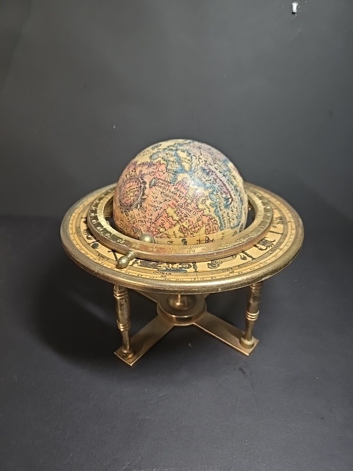 Vintage MCM Table Desk Brass Globe With Stand Zodiac Astrology Signs 8″ Tall
