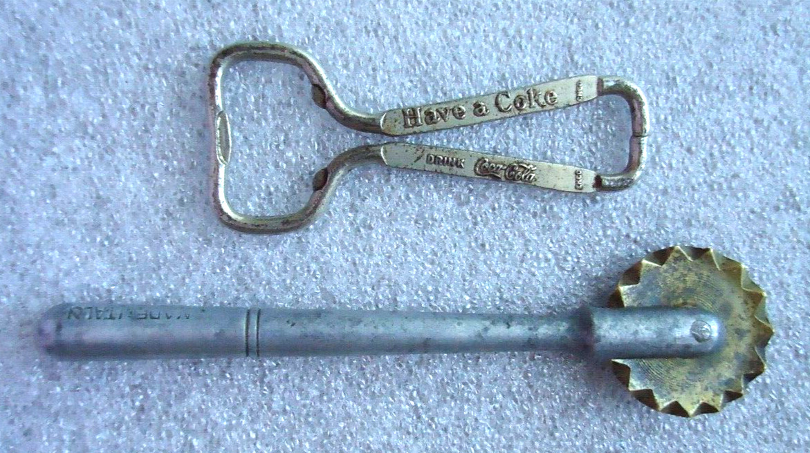 Antique Hand Forged Iron Brass & Vtg 80’s Metal Coca-Cola Branded Bottle Opener
