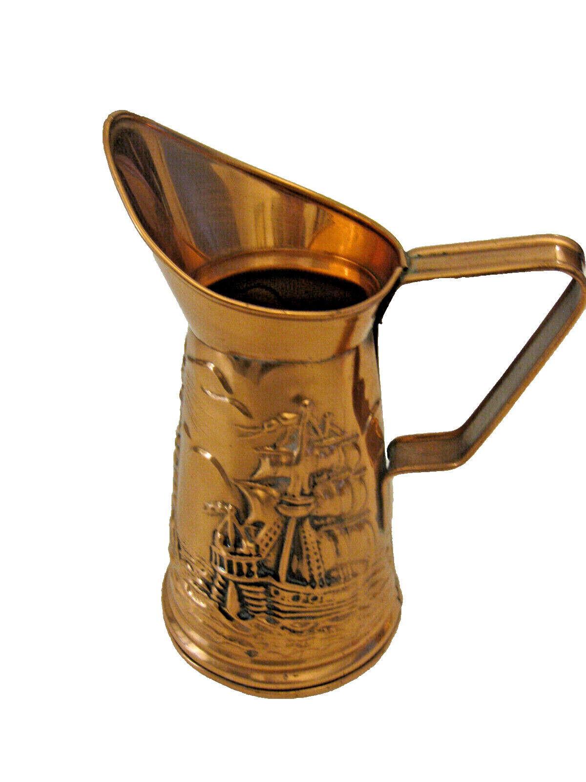Peerage Copper Jug Pitcher, Sailing Ship and Lighthouse Made in England 16 cm