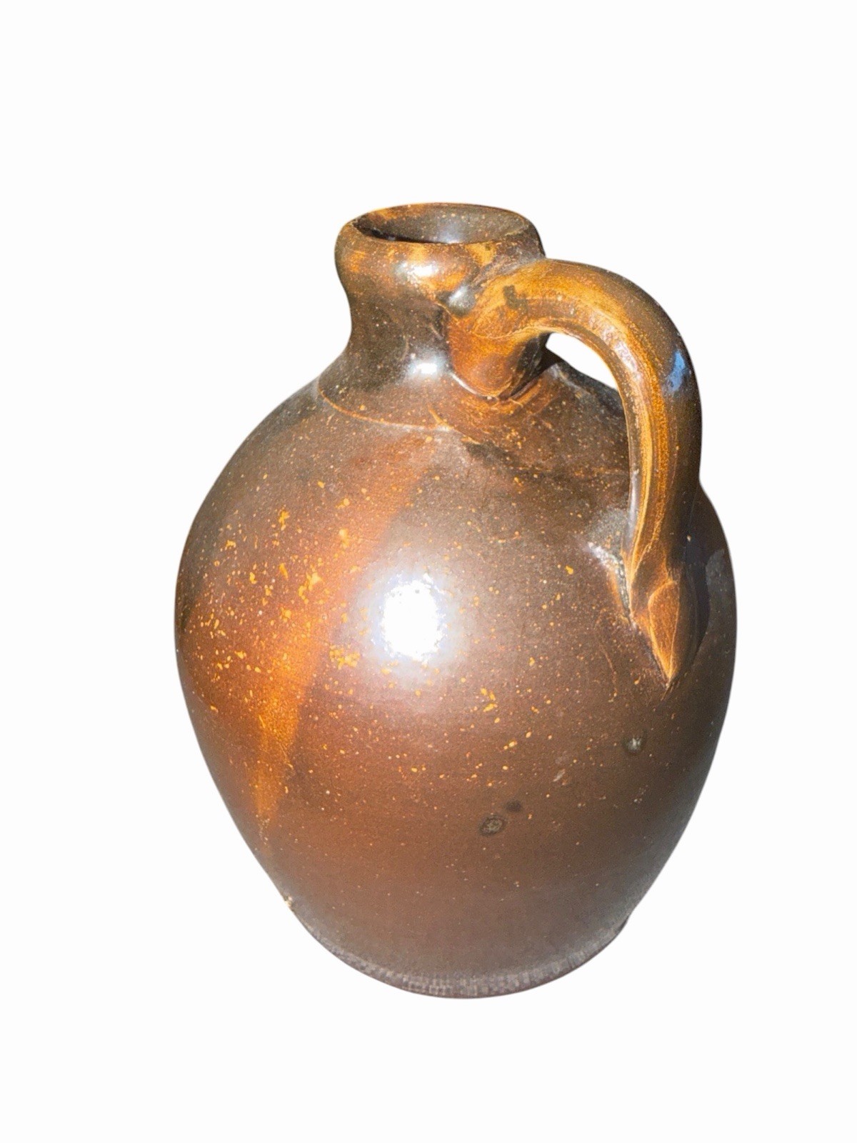 Antique Brown Salt Glazed Stoneware Brown Whiskey Crock Jug