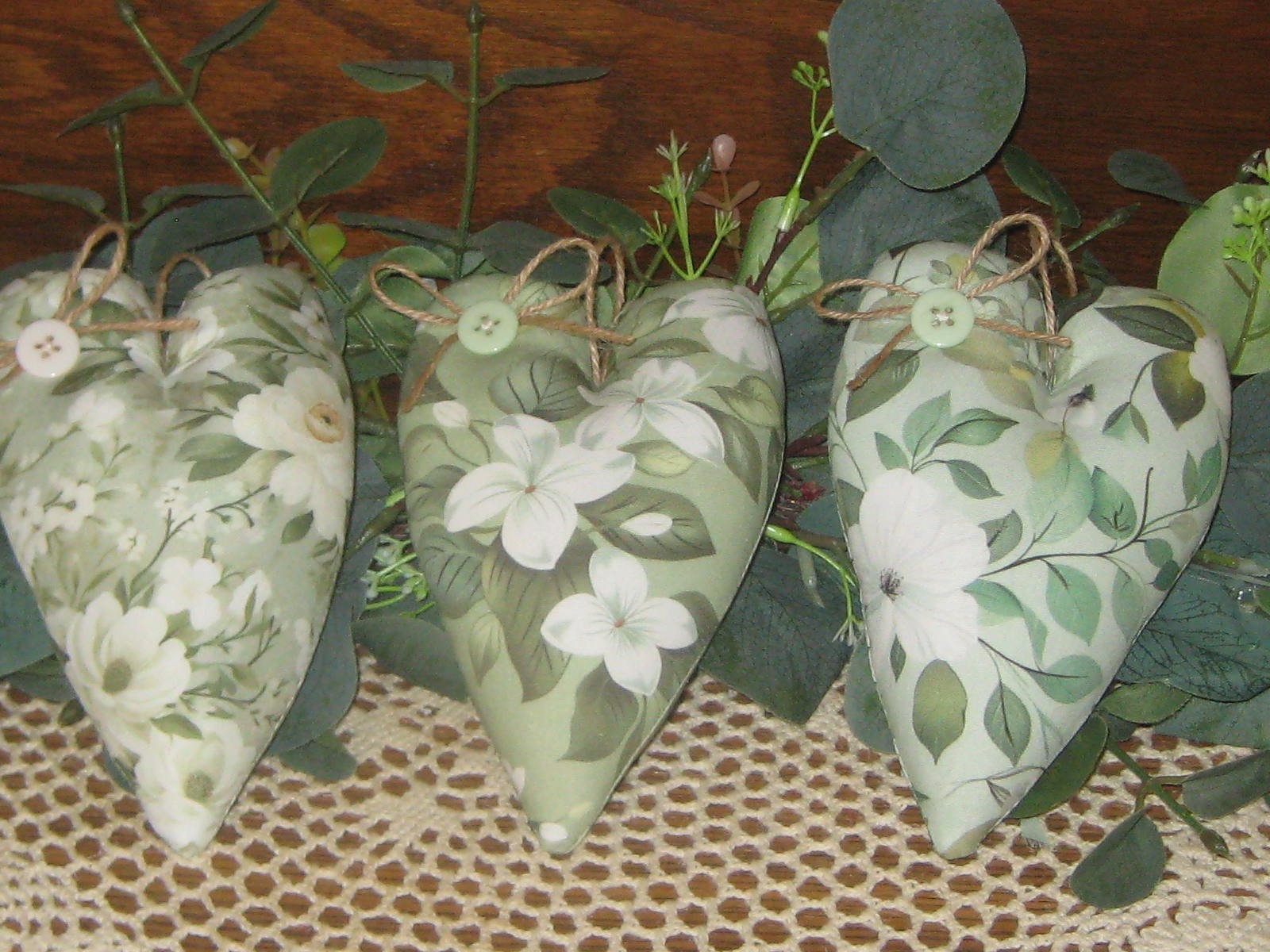 Cottage 5 Assorted Sage Fabric Hearts Bowl Fillers Garland Wreath Accents