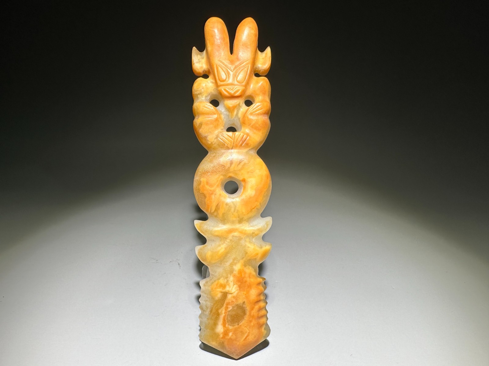 “Hong Shan” Culture Old Jade Carved Sun God Design 阴阳面 “Bing Xing Qi” L 17.0 CM