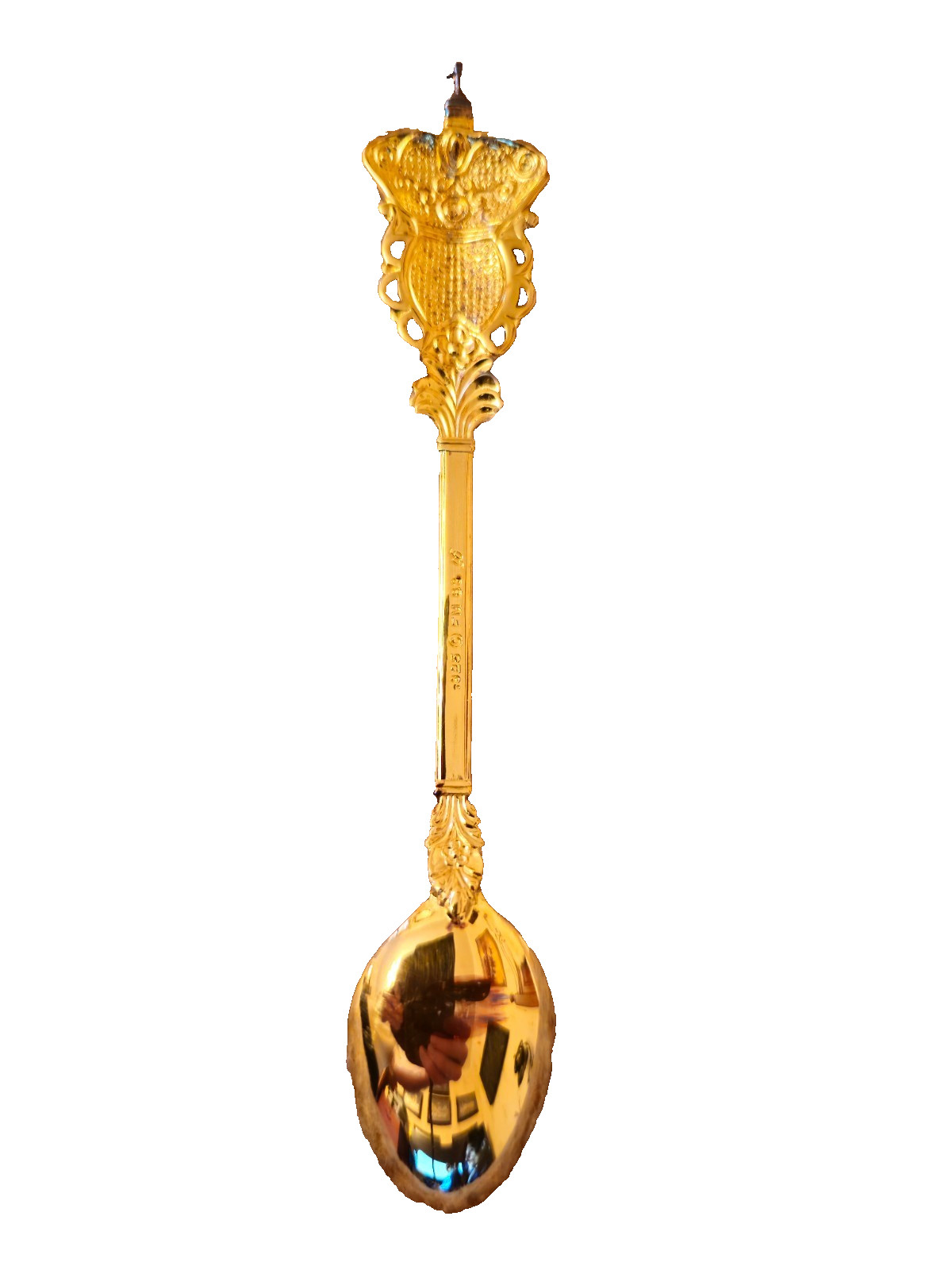 1984 FRANKLIN MINT HOUSE OF FABERGE JEWELED GOLD ON SILVER CROWN SPOON SPAIN