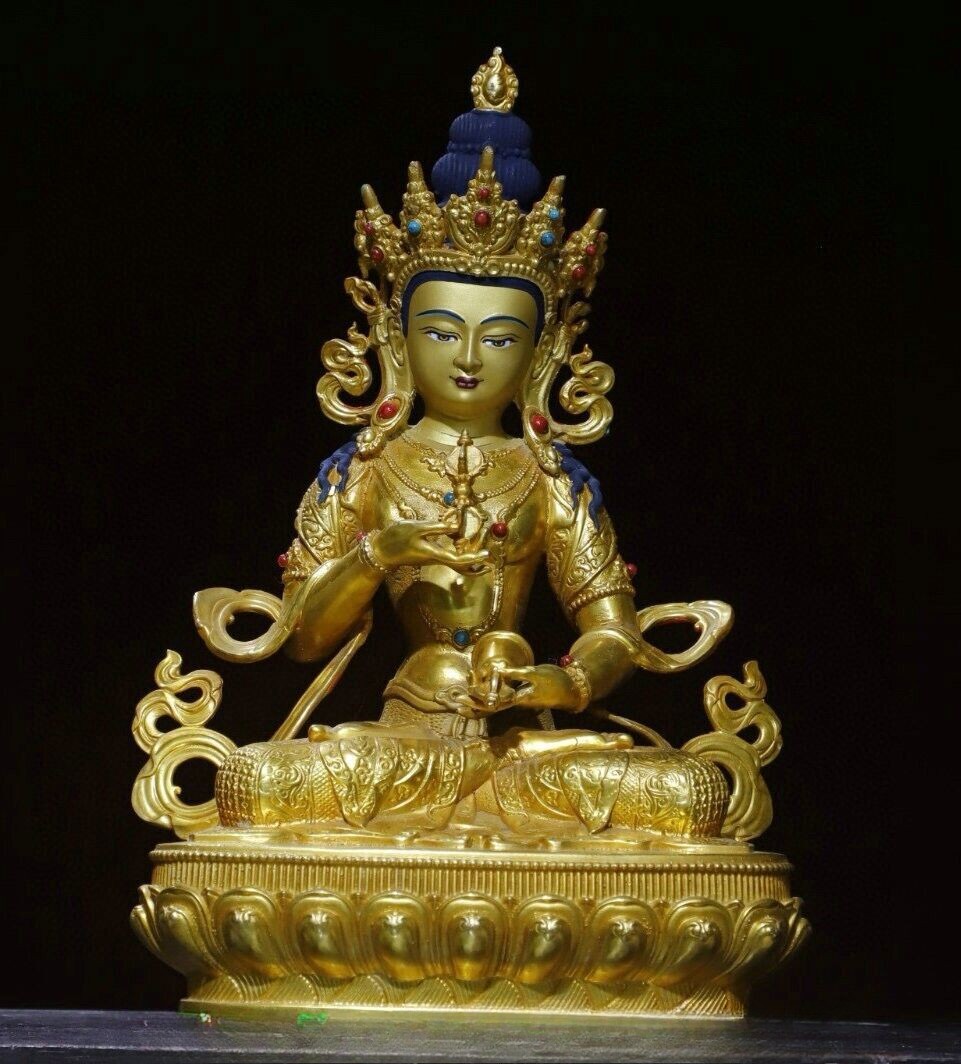 12” Old Nepal Pure Bronze Gilt Painting Vajradhara Vajrabhairava Buddha Statue