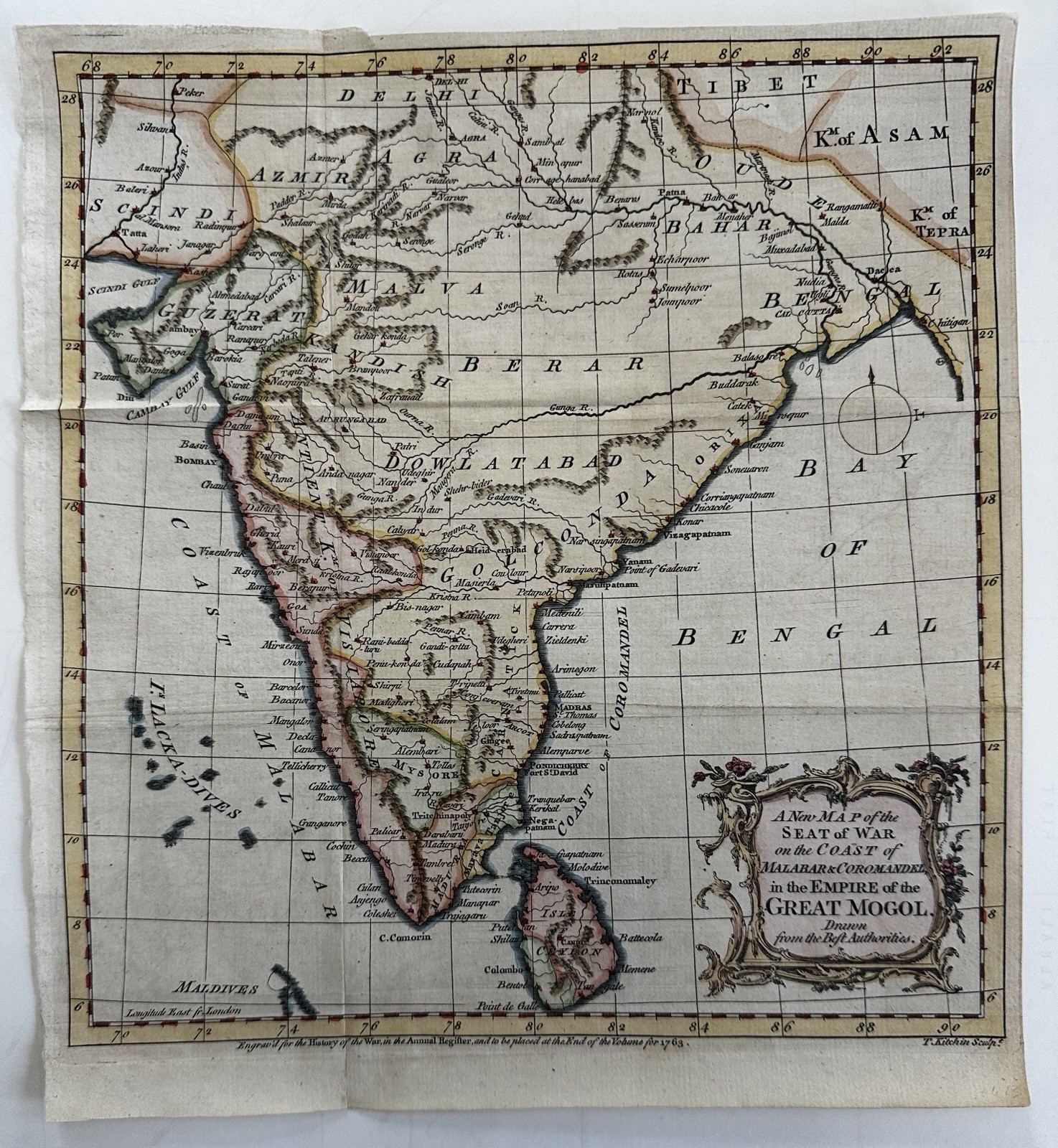 India Hindoostan Great Mogol Empire seat of war 1799 map hand colored