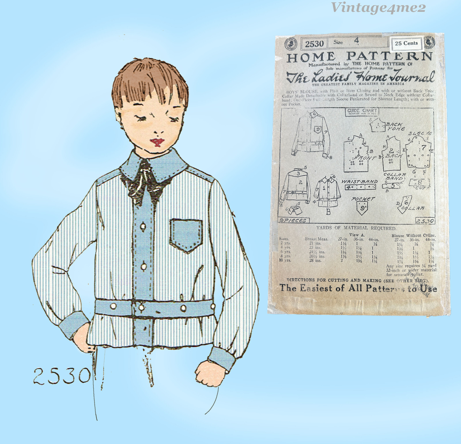 1920s Ladies Home Journal 2530 Vintage Sewing Pattern Uncut Tot Boys Shirt sz 4