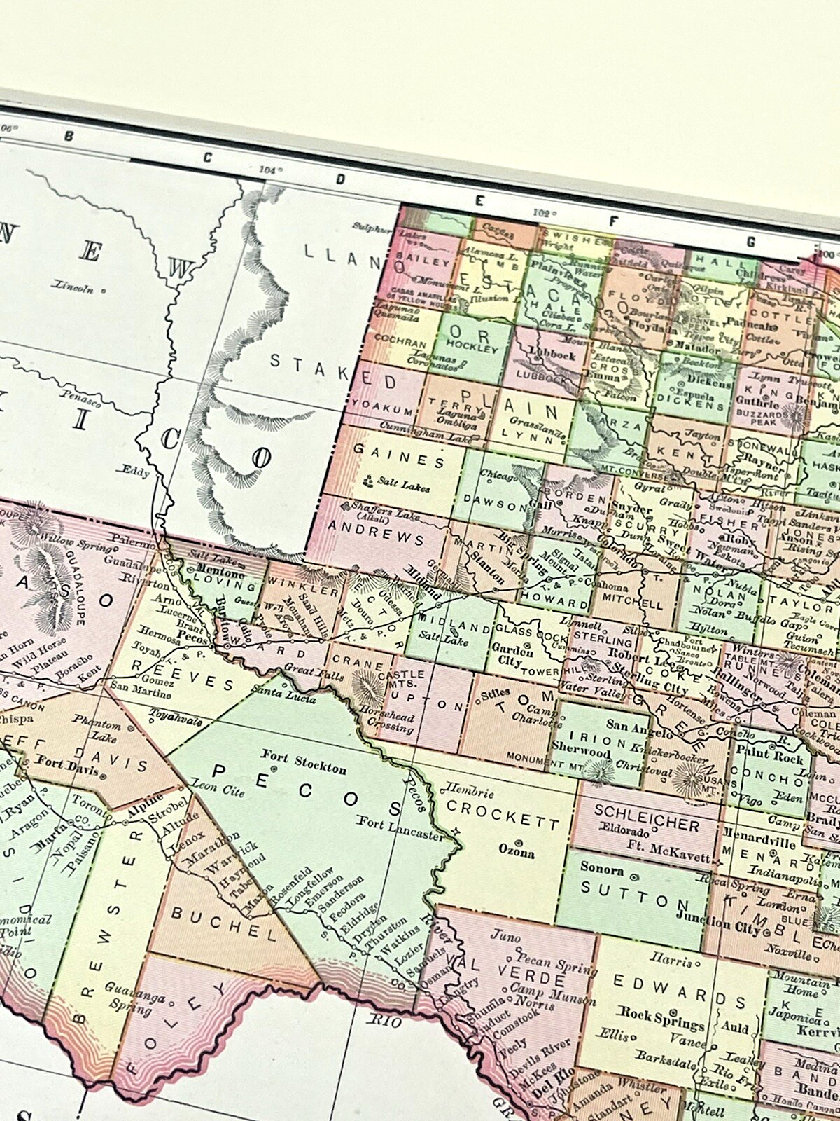 Rand McNally Texas State 1895 Machine Metal Colored Print Map Office Art