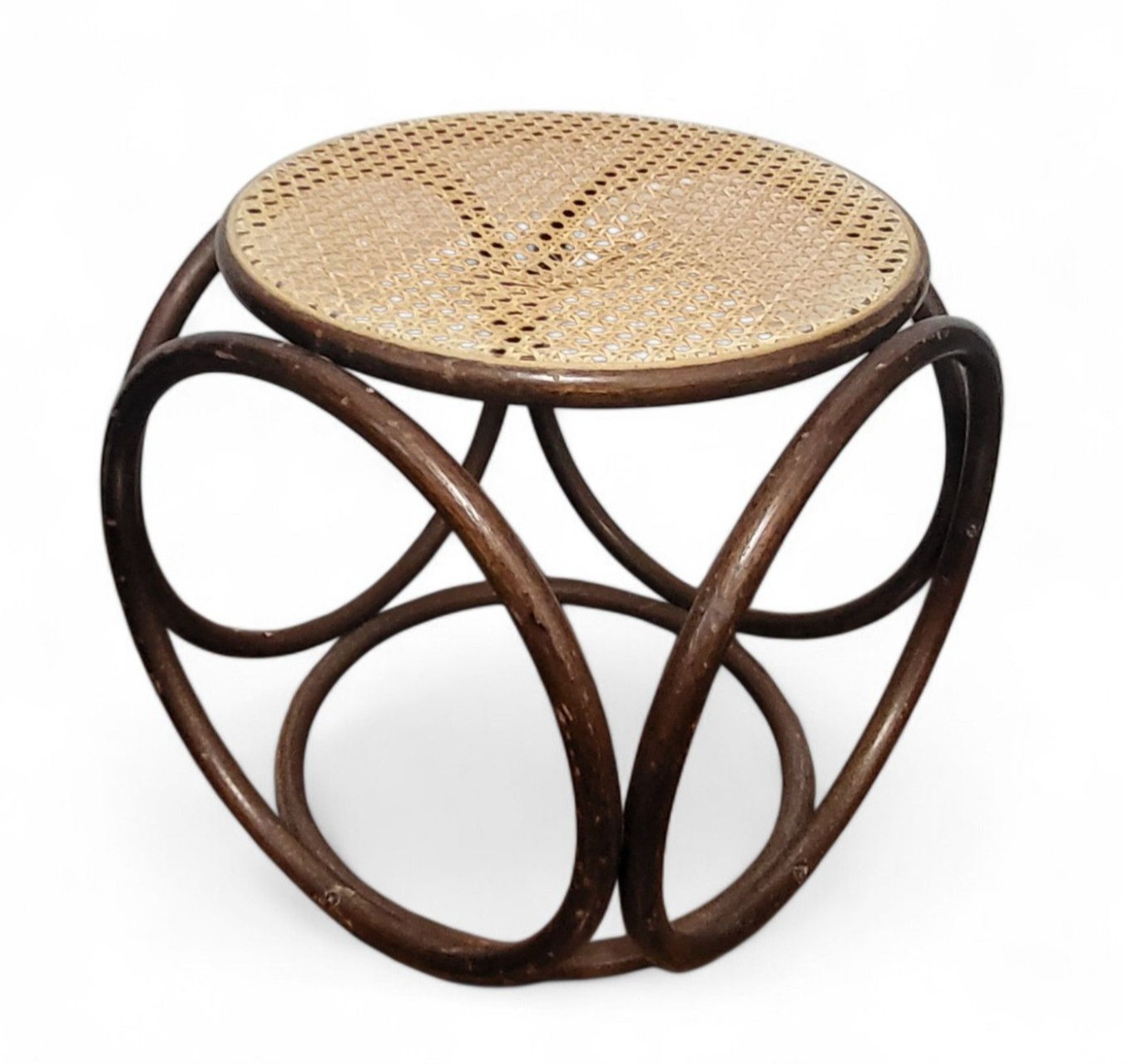 Vintage Cane Thonet Footstool Mid Century Bentwood Stool Sculpted Ottoman