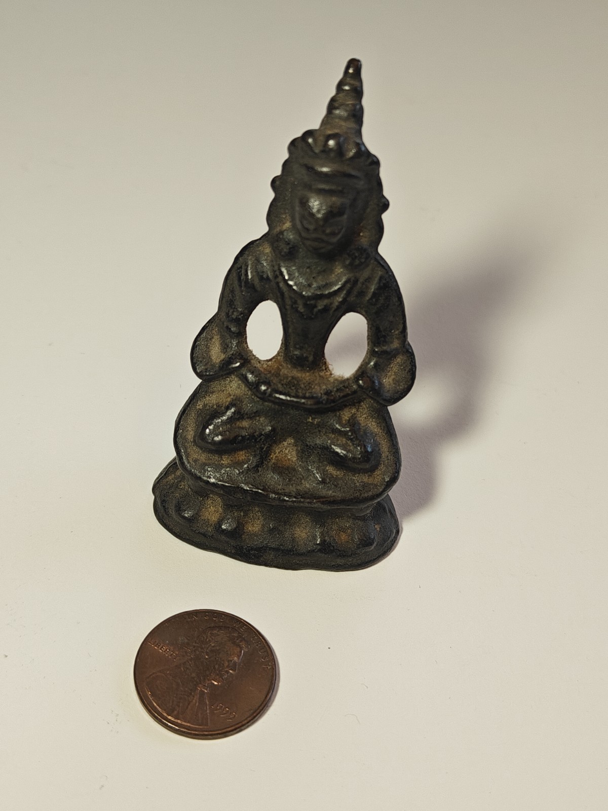 Cast Iron Thai Buddha Miniature Temple Figure, Antique