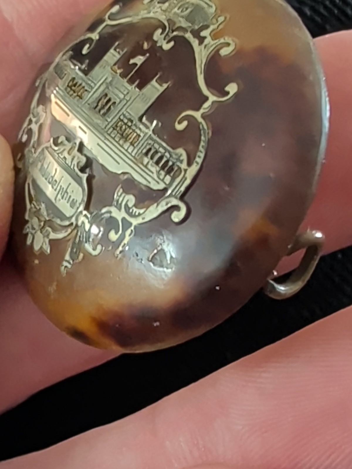 1876 Philadelphia Tortoise Shell Sterling Steamboat Centennial Expo Button