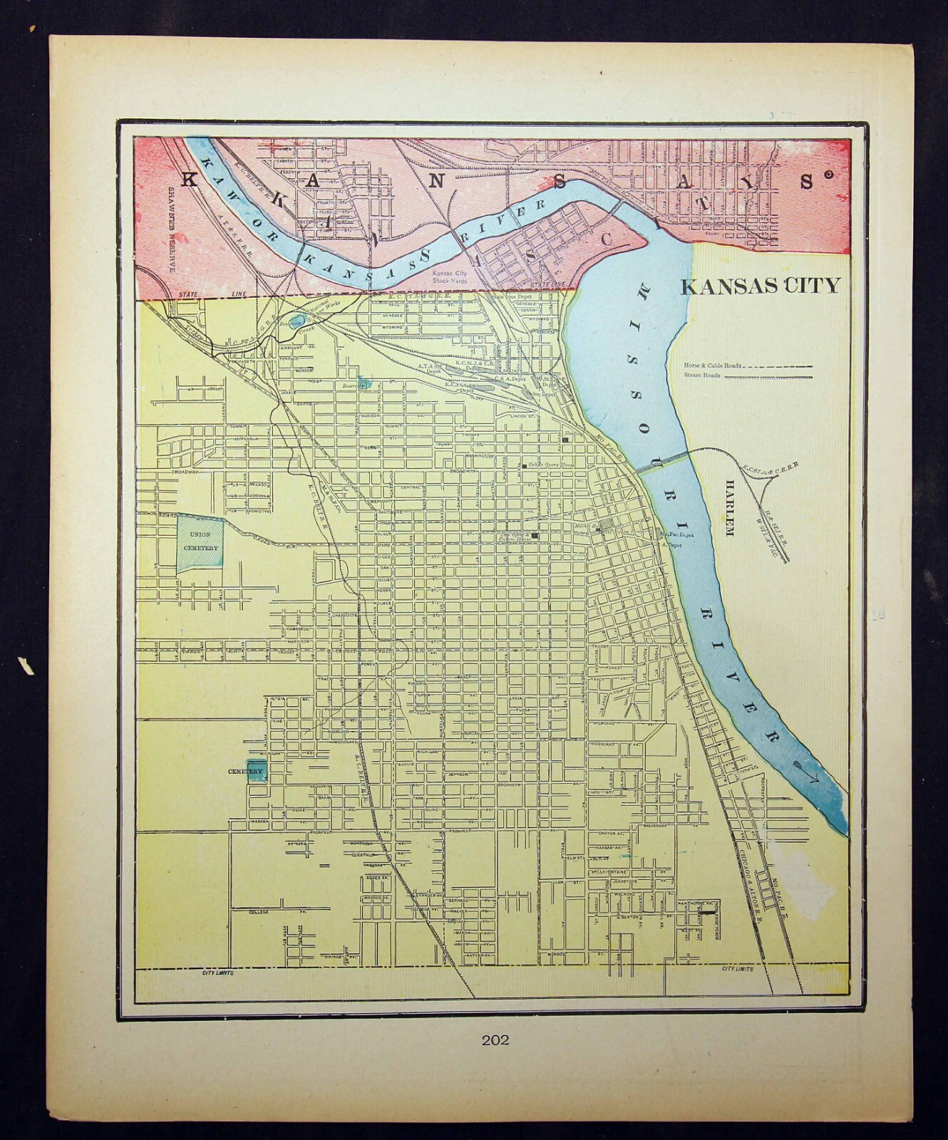 Antique Map 1892 St. Louis Missouri or Kansas City Kansas George F. Cram