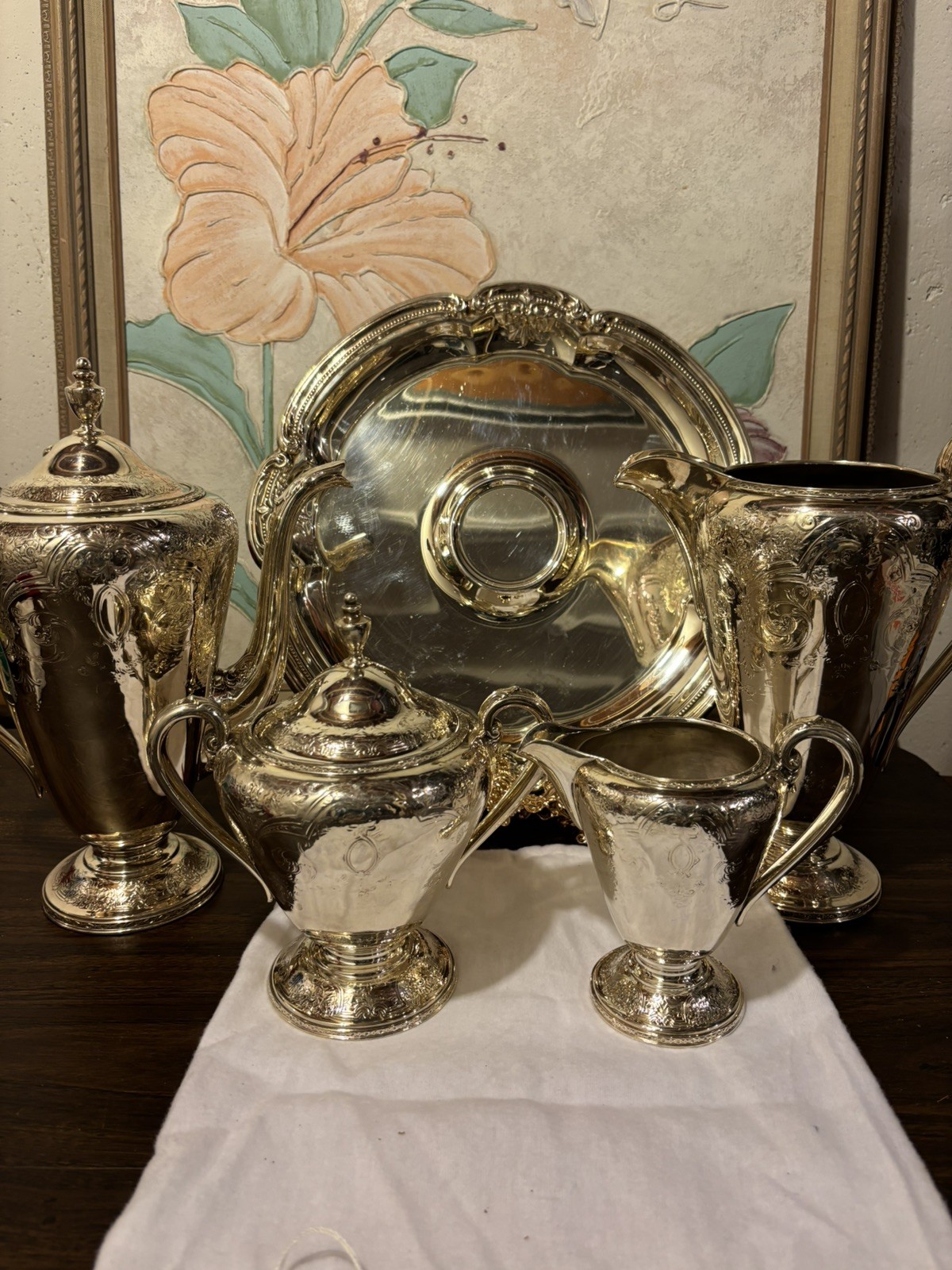 Antique 1920 Wilcox Intl Silver Co Paisley 4Pc Tea Coffee Set Tray