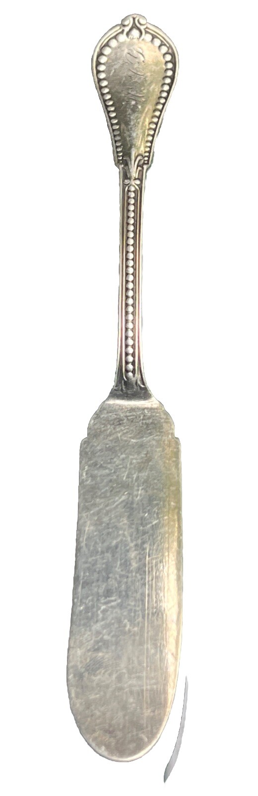 c1861 GORHAM Beaded COIN SILVER Knife Spreader 40 Grams, 7 1/2” Long