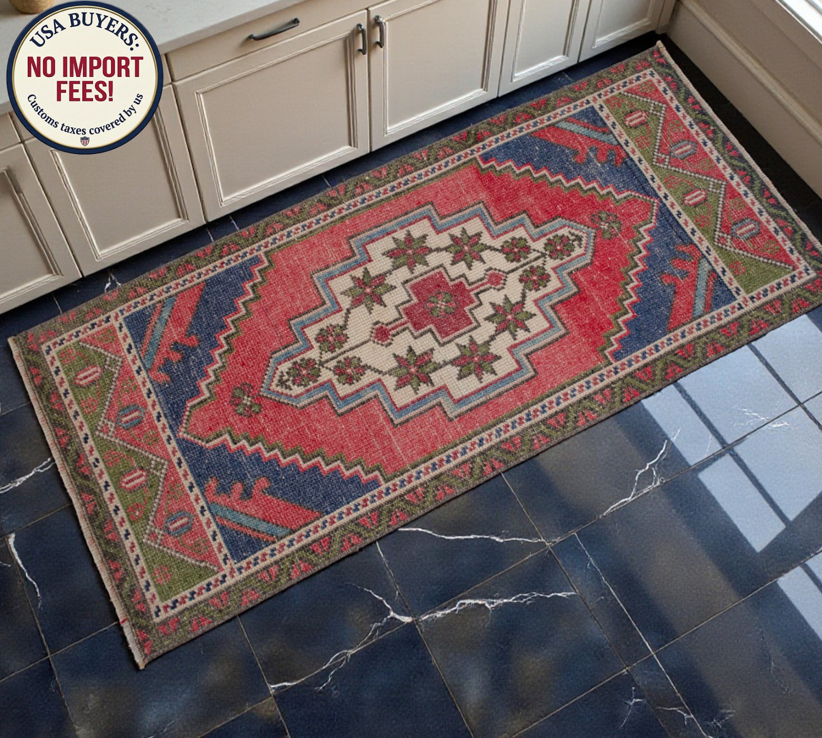 Vintage Turkish Rug Handmade Small Rug, Wool Doormat, Kitchen Rug, 2×4 ft approx