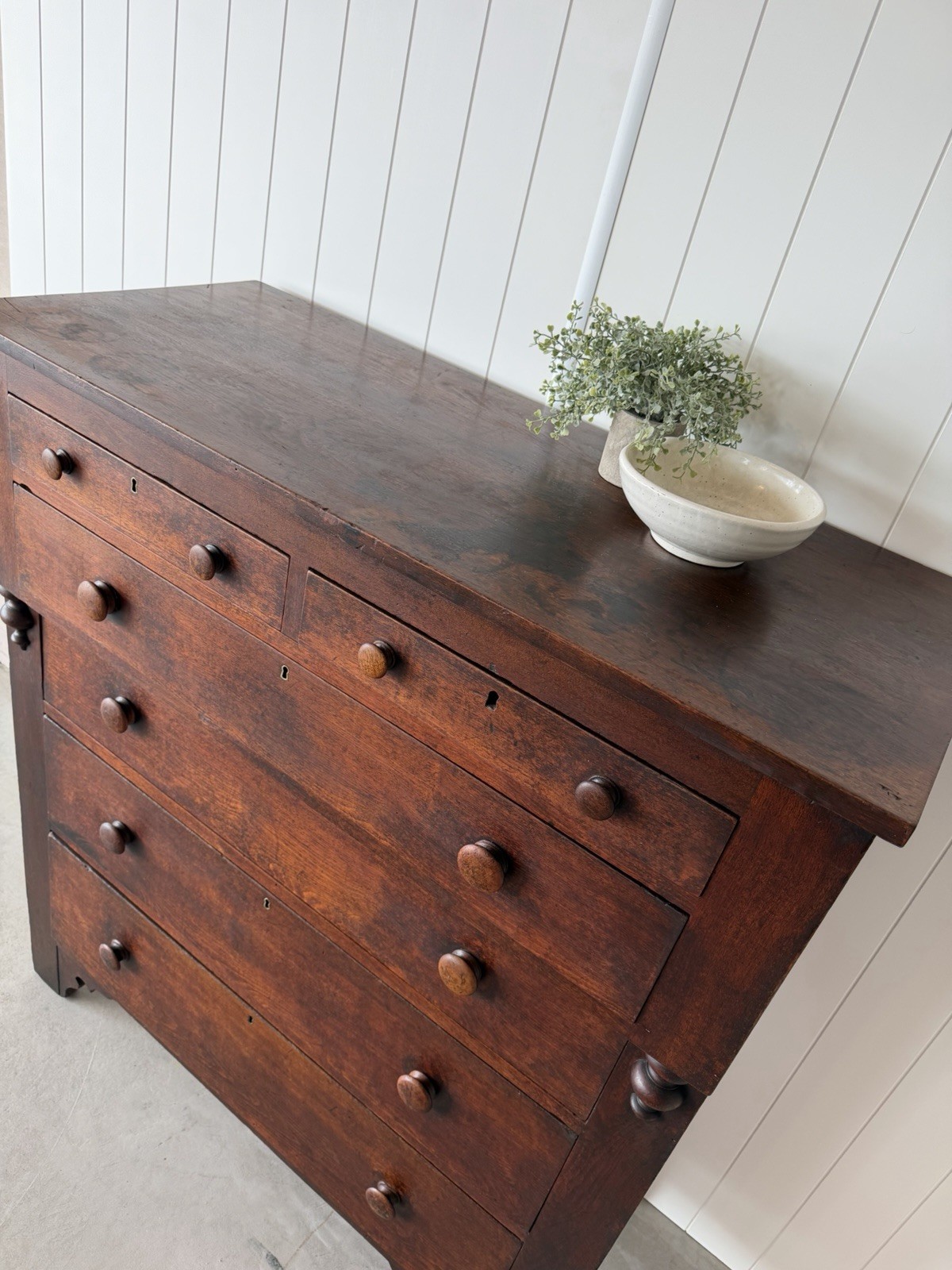 Late 1800s Antique Tallboy Dresser Solid Wood w/ Key