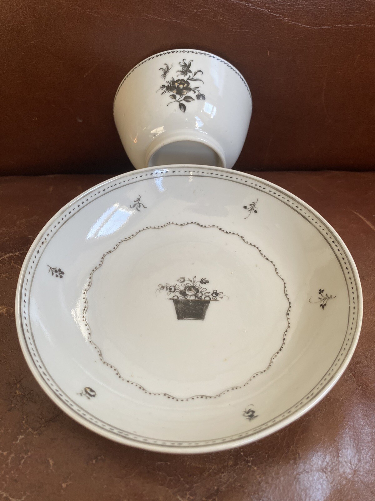 Antique Chinese Export Porcelain Tea Cup Bowl Set Saucer Plate 18th or 19th c.