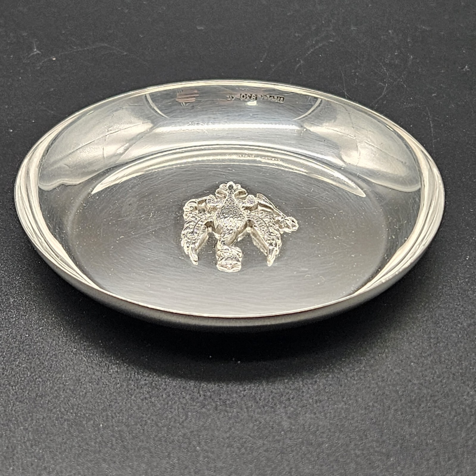 Solid Silver 830 Trinket/Coin Dish with King’s Hussars Symbol UK/c1911