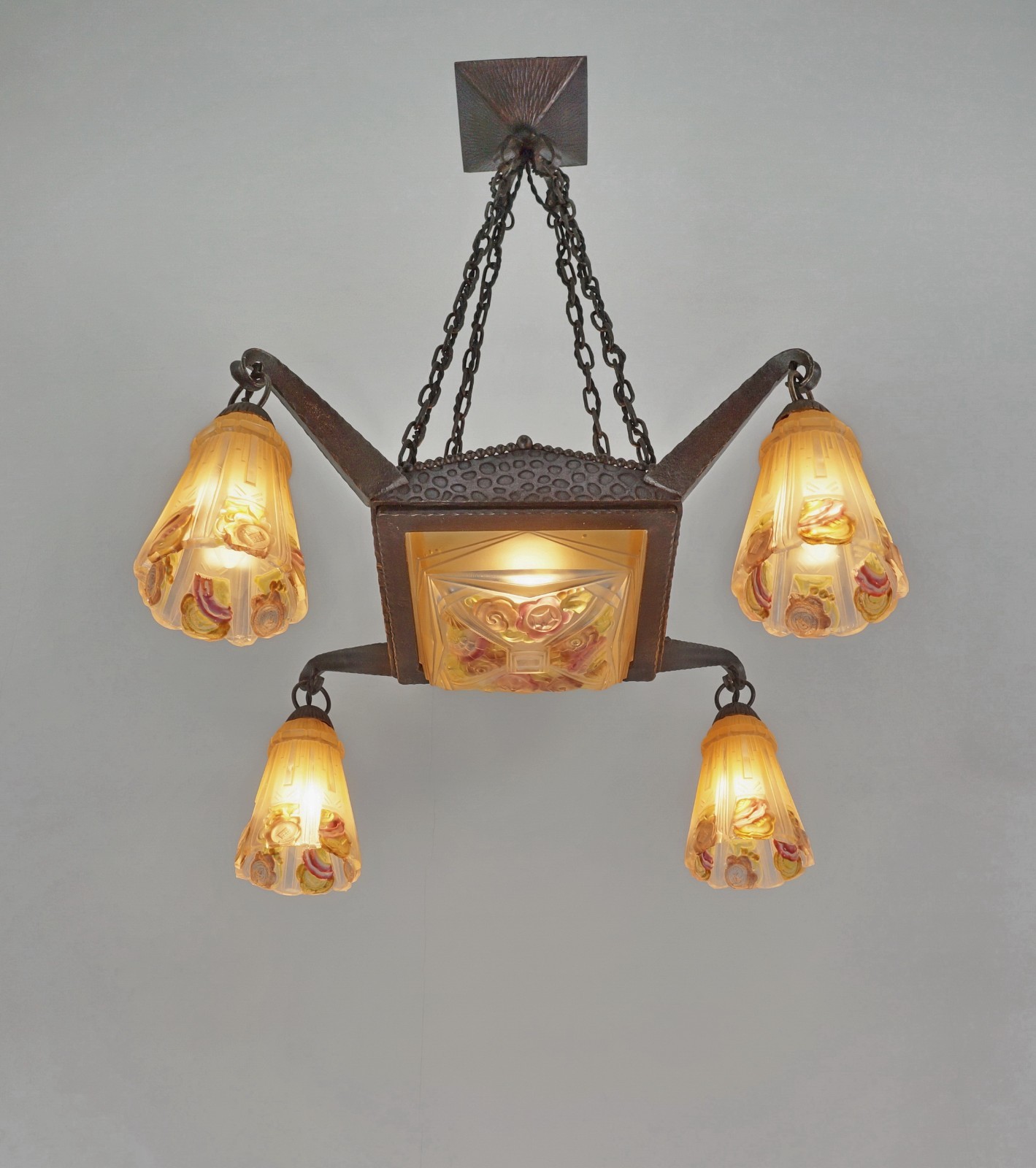VASSEUR & EJG : FRENCH ART DECO CHANDELIER 1930 ….. wrought iron lamp j.robert