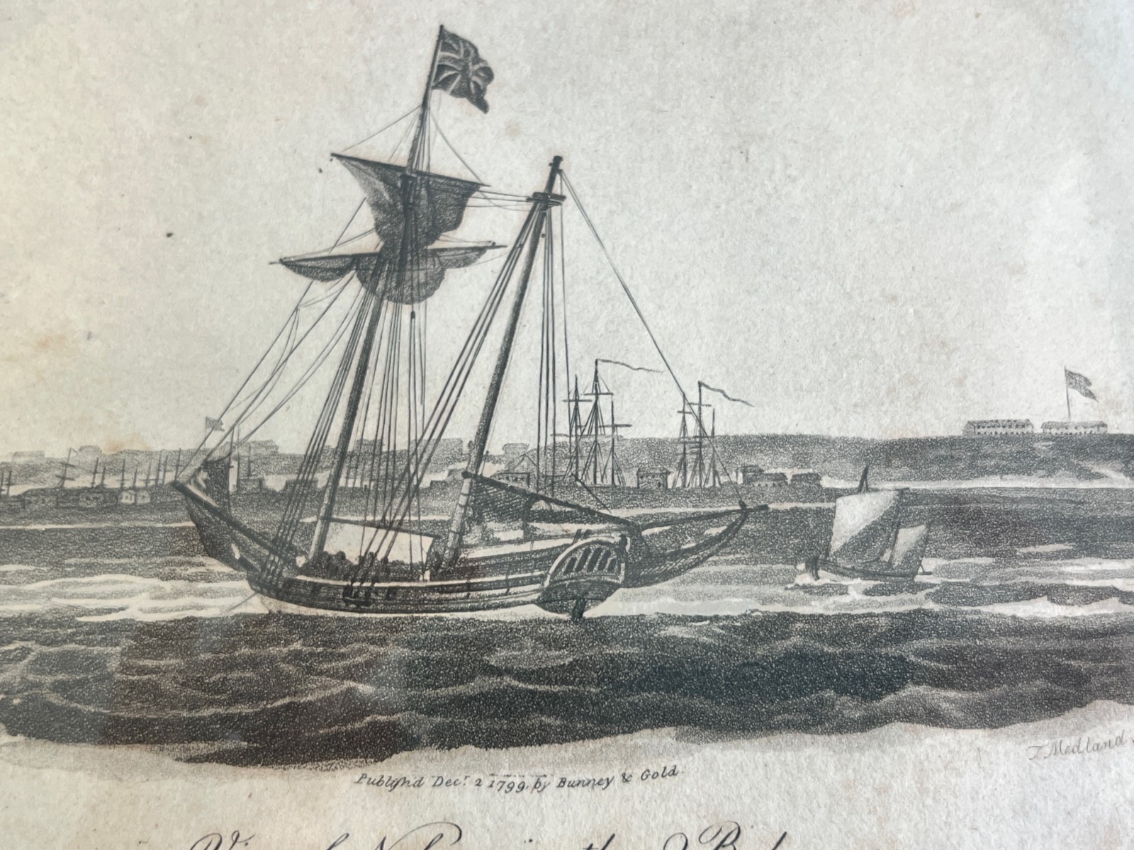 1799 View of Nassau Bahamas Aquatint Pocock Medland Naval Chronicle Print