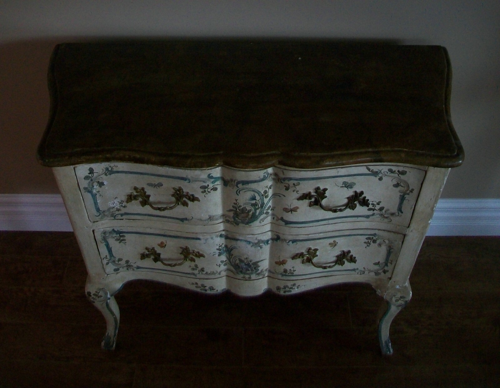 Italian Rococo Floral & Butterfly Painted Chest of Drawers – Mid 19th Century