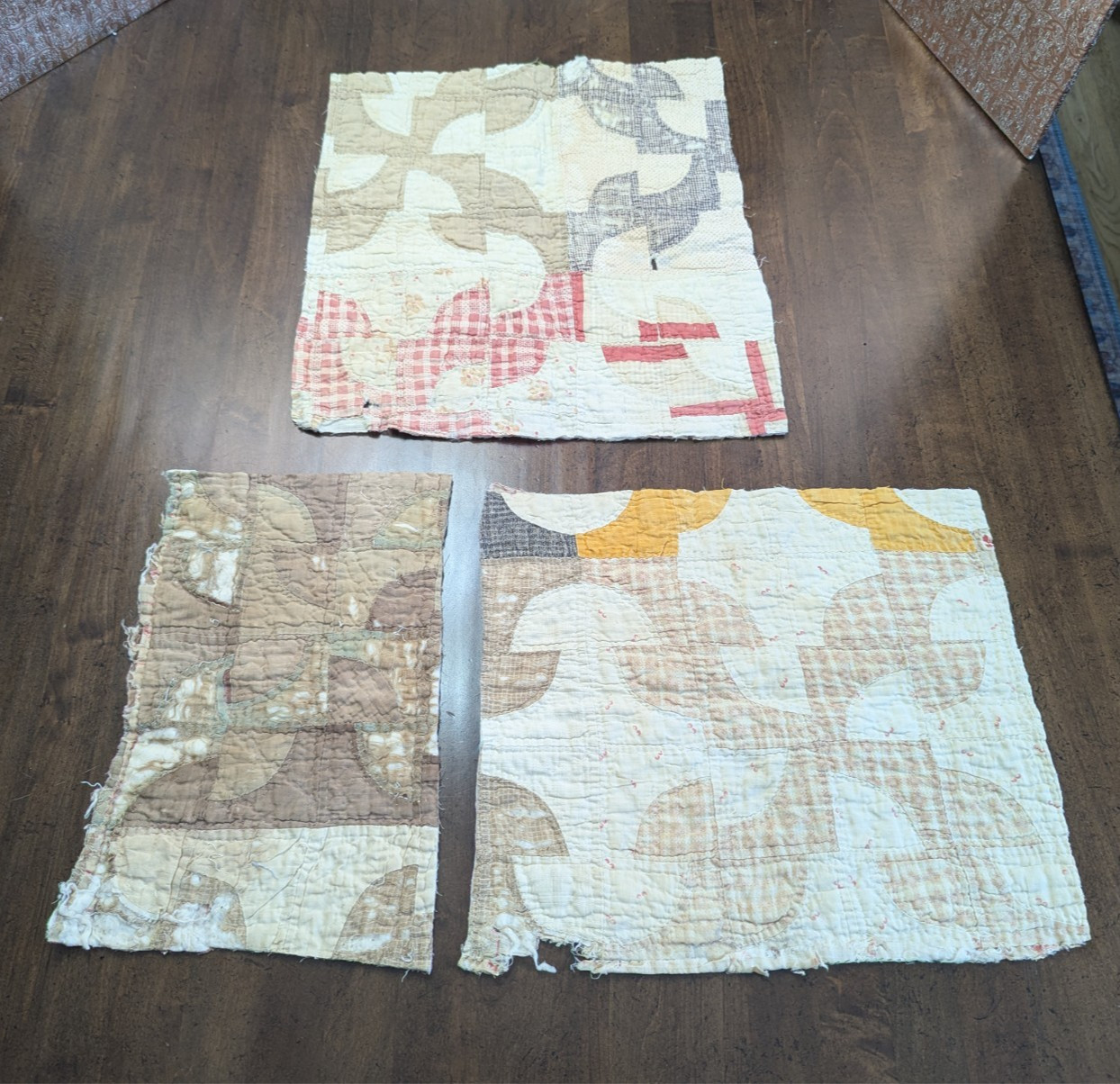 PRIM-GRUNGE Lot/3 Pcs UP-CYCLED from VTG-USA Patchwork QUILT x Crafts Projects