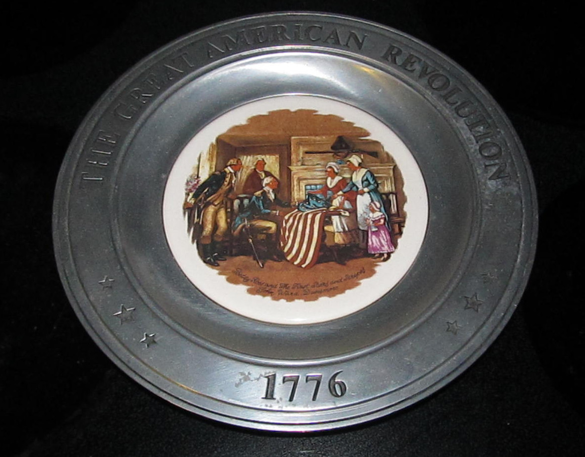 American Revolution Pewter & Ceramic Plate Office Library Home Decor Betsy Ross