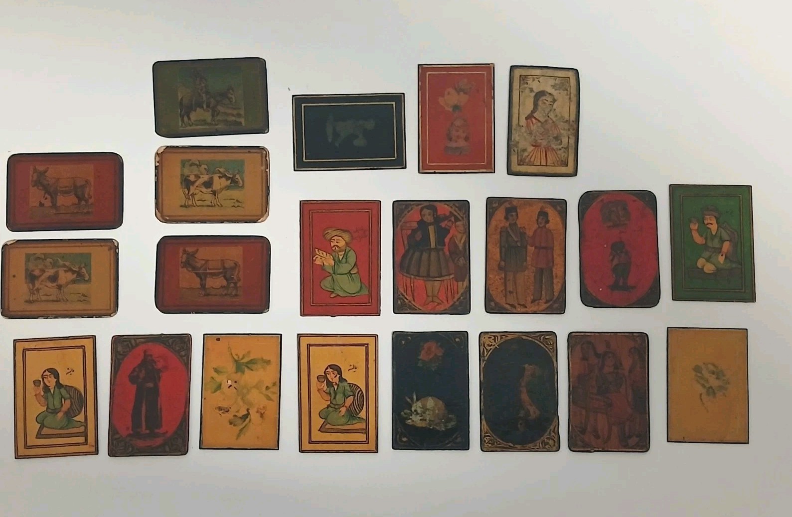 Authentic 19th C. Persian Qajar As-Nas Playing Cards Lacquer Papier-Mache Lot 21