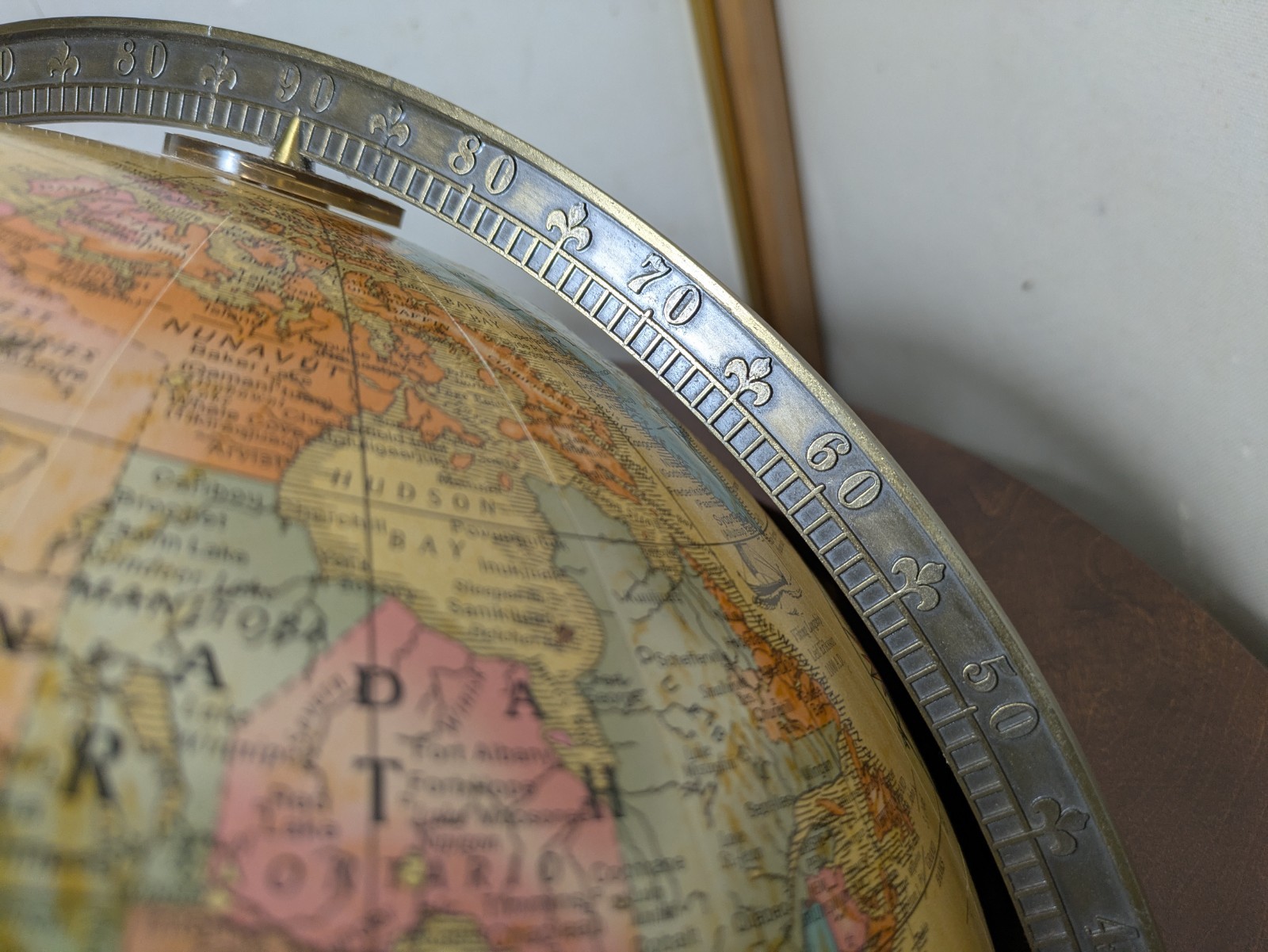 Replogle 16″ World Globe Floor Stand Cherry Wood Mission Base USA Brass 2000s