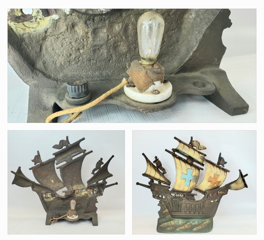 arts and crafts Table Lamp Nautical full rigged masts galleon ship antique as-is