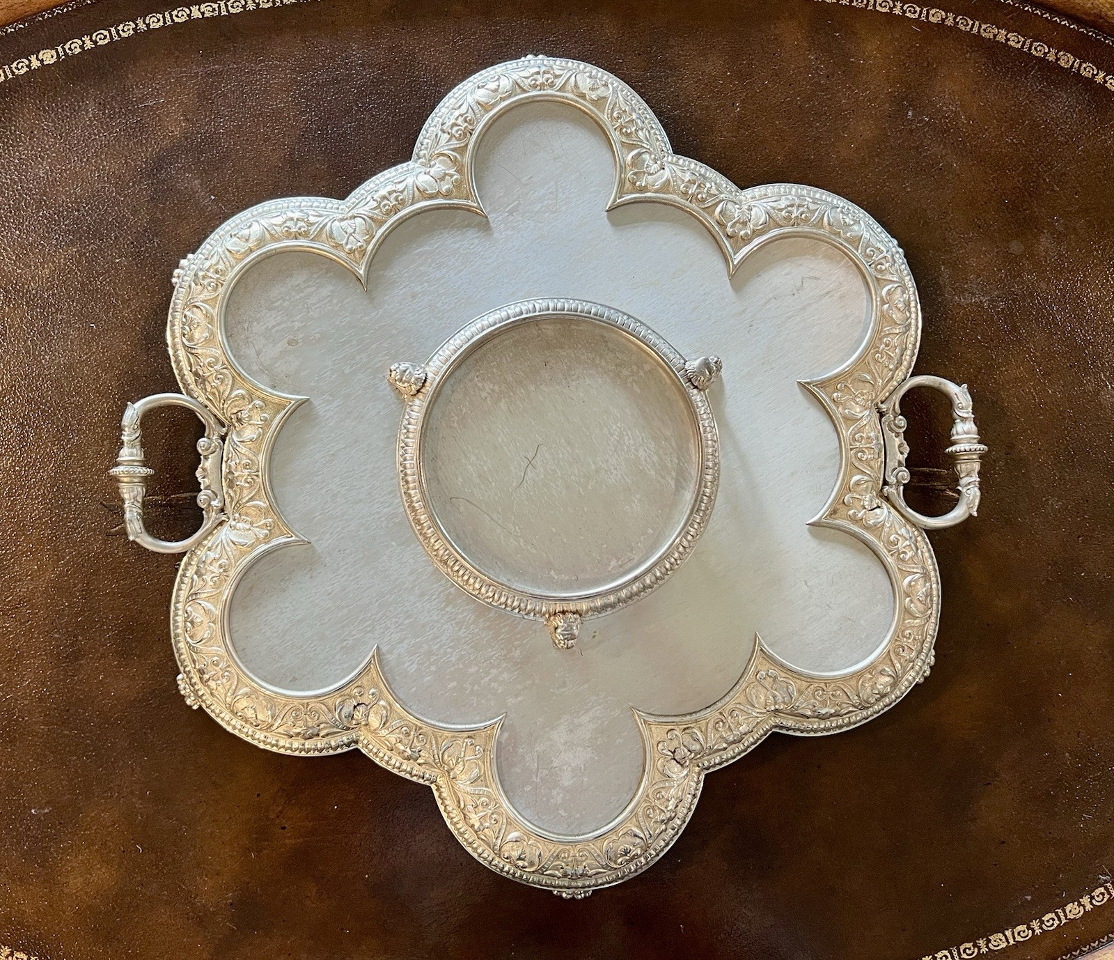 Unusual Paw Foot Silverplated Tiered Serving Tray Plateau Champagne Lion Ornate