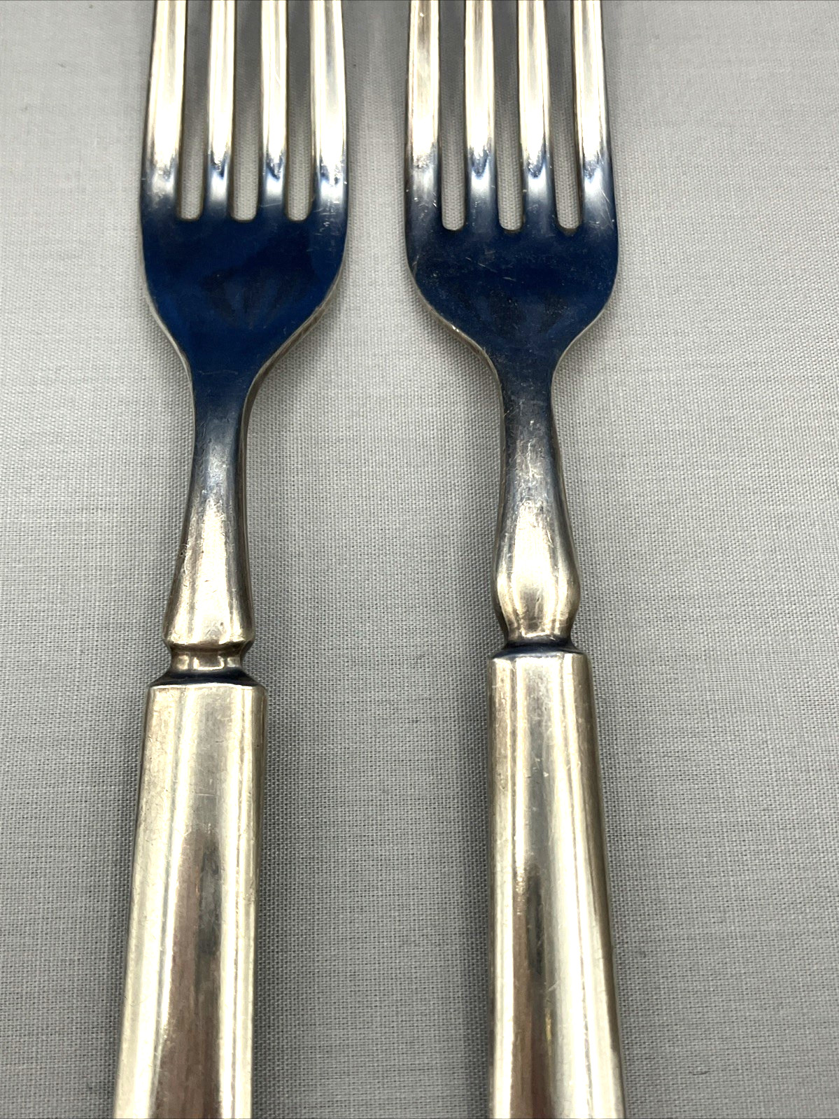 2- Plain Round By International Silver WM Rogers Silverplate Dinner Forks w/MONO