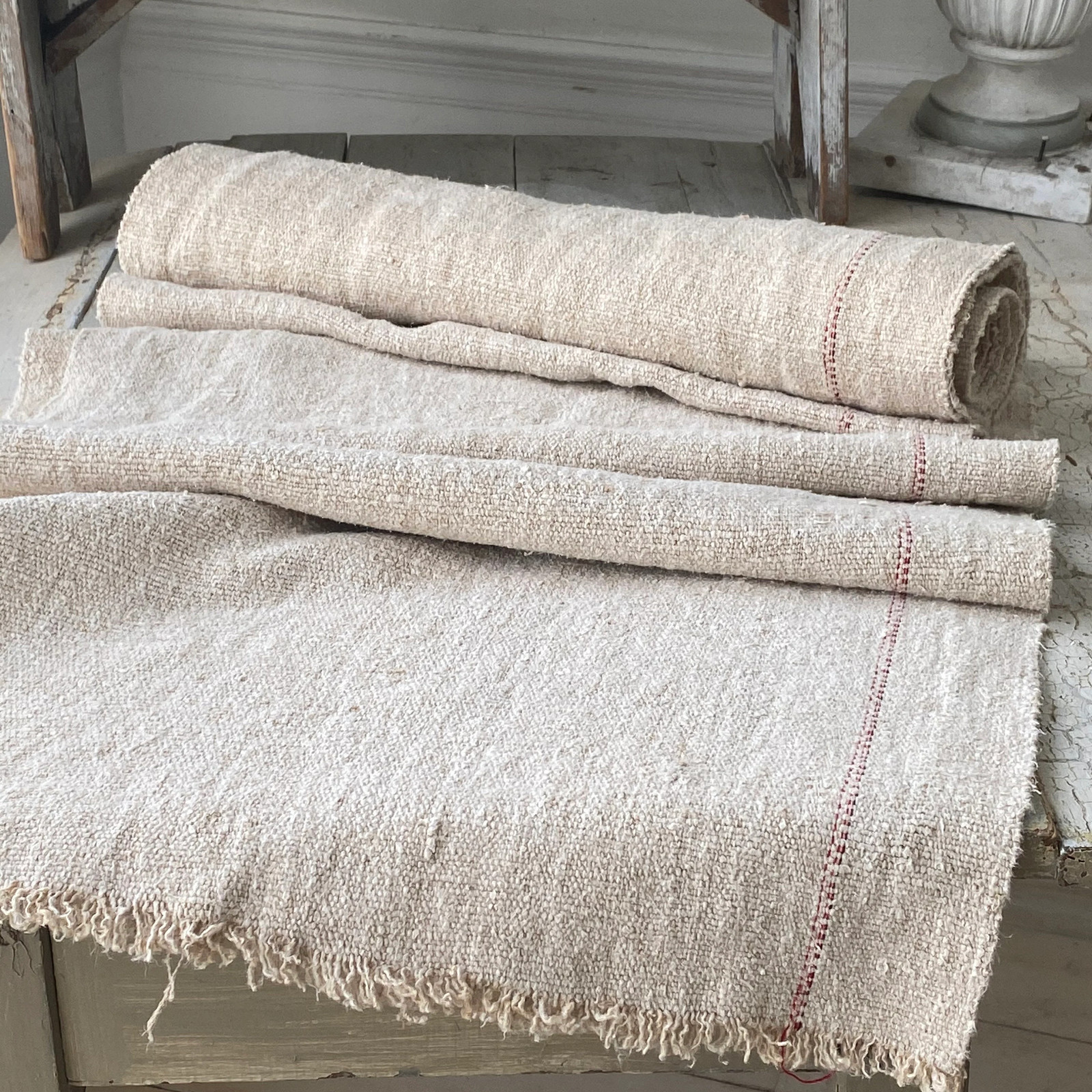 Nubby fabric hand woven homespun hemp Grainsack linen organic natural material
