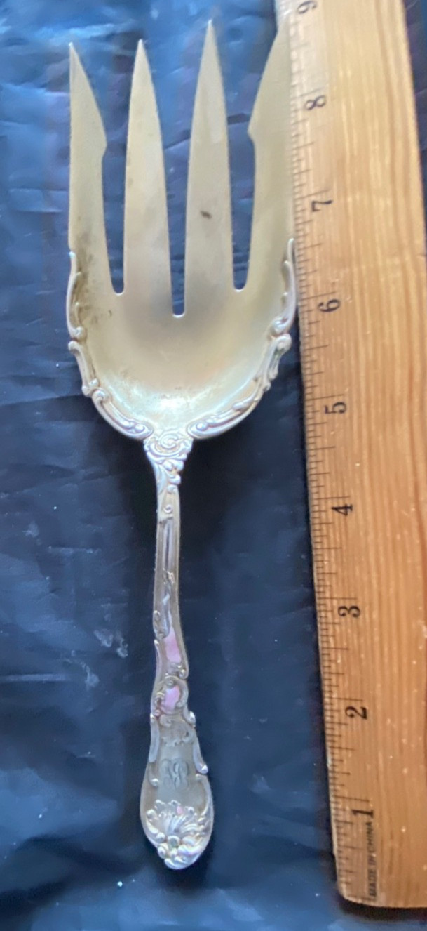 Gorham HANOVER STERLING SILVER GOLD WISHED SERVING FORK ENAMELED HANDLE