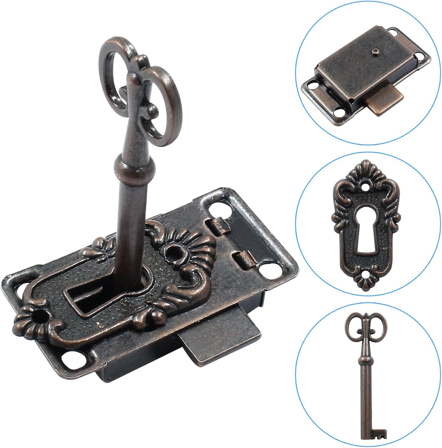 2 Sets Antique Skeleton Key Lock Antique Cabinet Cupboard Furniture Decorative L
