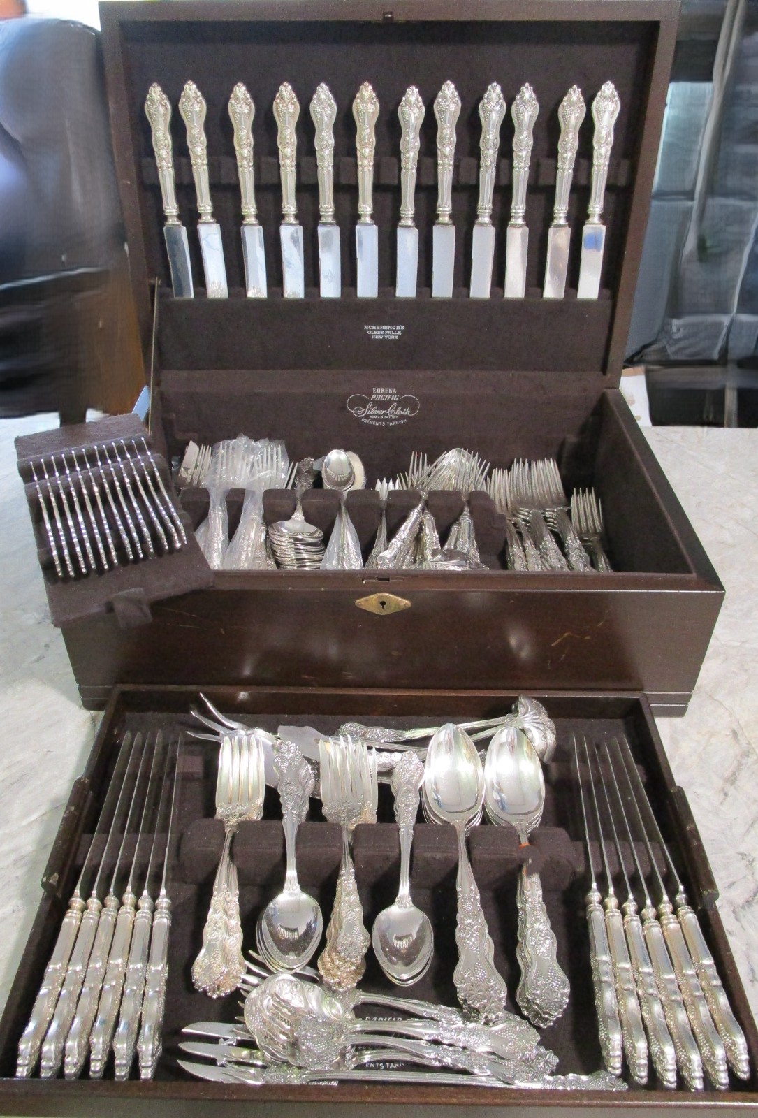 MOSELLE 1906 Antique Silverplate 201 Place & Svg Pcs Service for 12 No Monograms