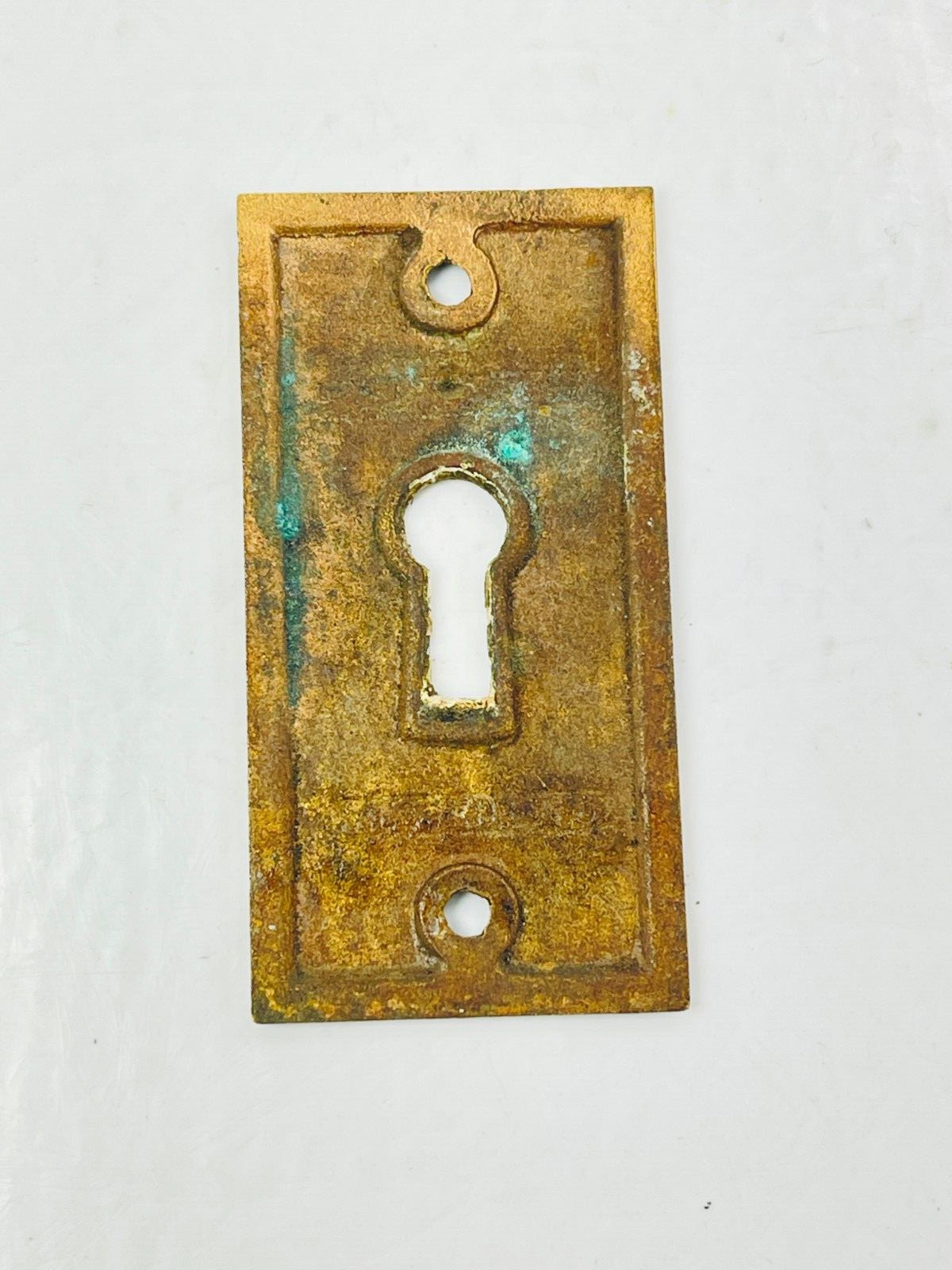 Vintage Antique Brass Rectangle Skeleton Key Hole Cover Escutcheon Door Plate
