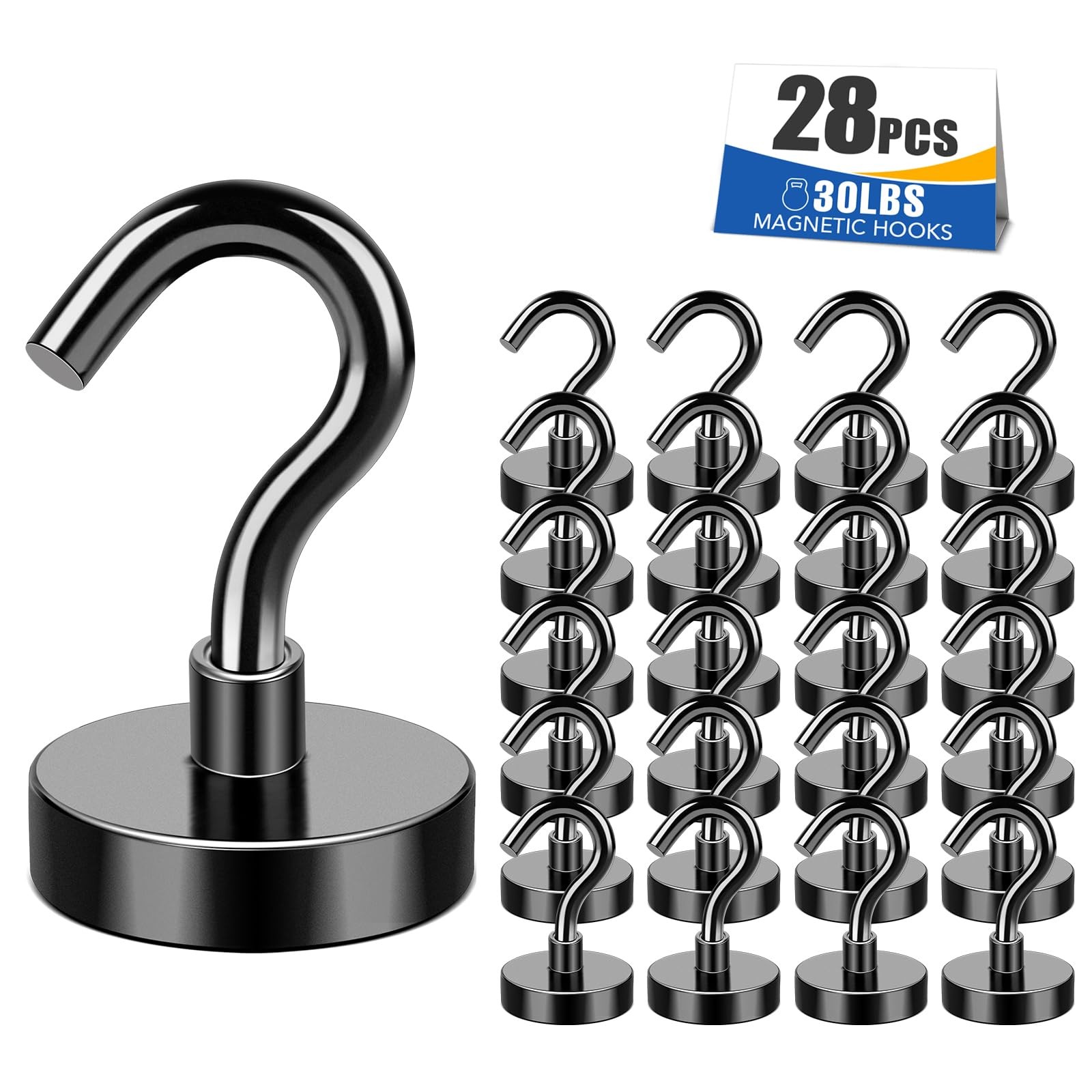 MIKEDE Magnetic Hooks Heavy Duty 30Lb Strong Rare Earth 0.63×1.38 in, Black