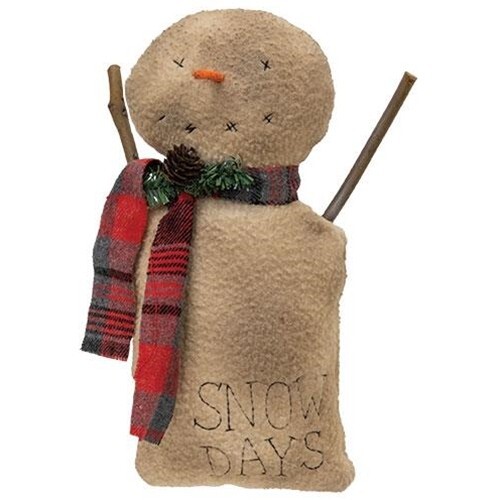 NEW PRIMITIVE SNOWMAN DOLL SNOW DAYS Christmas 4″Wx10″T Tea Stained Winter Craft