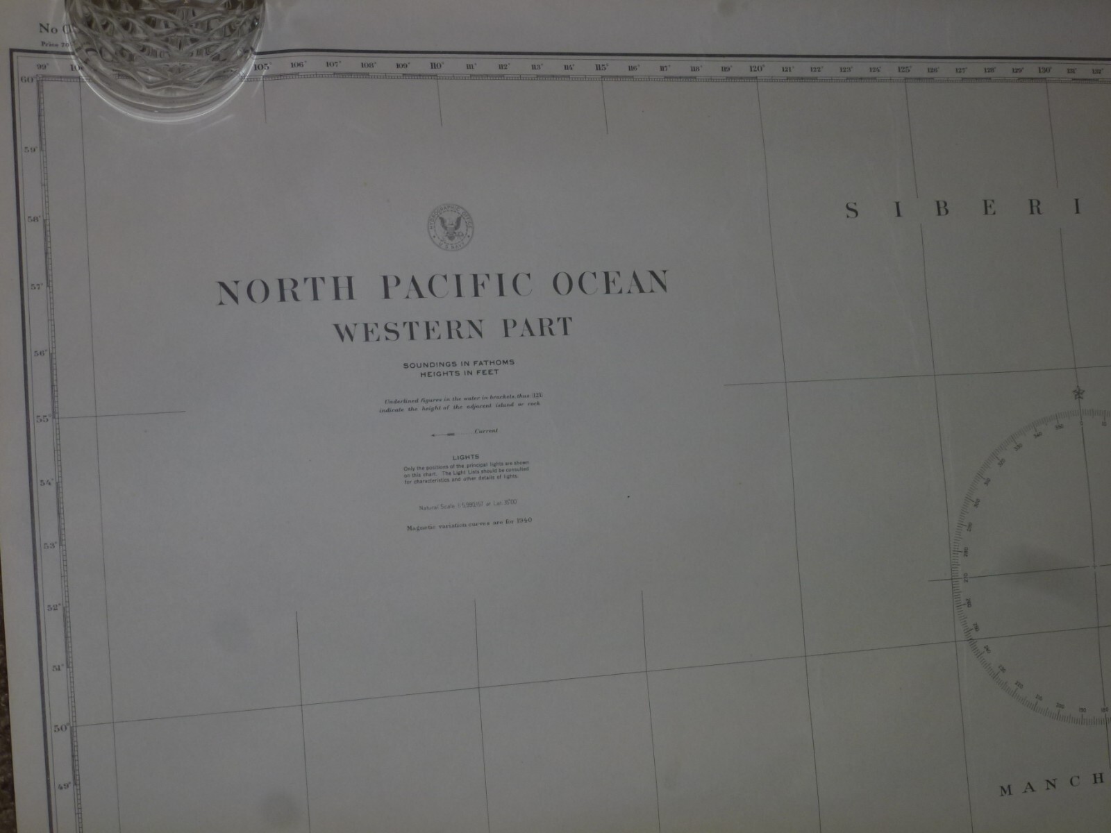 US Navy Hydrographic Map of North Atlantic publ. 1924 rolled