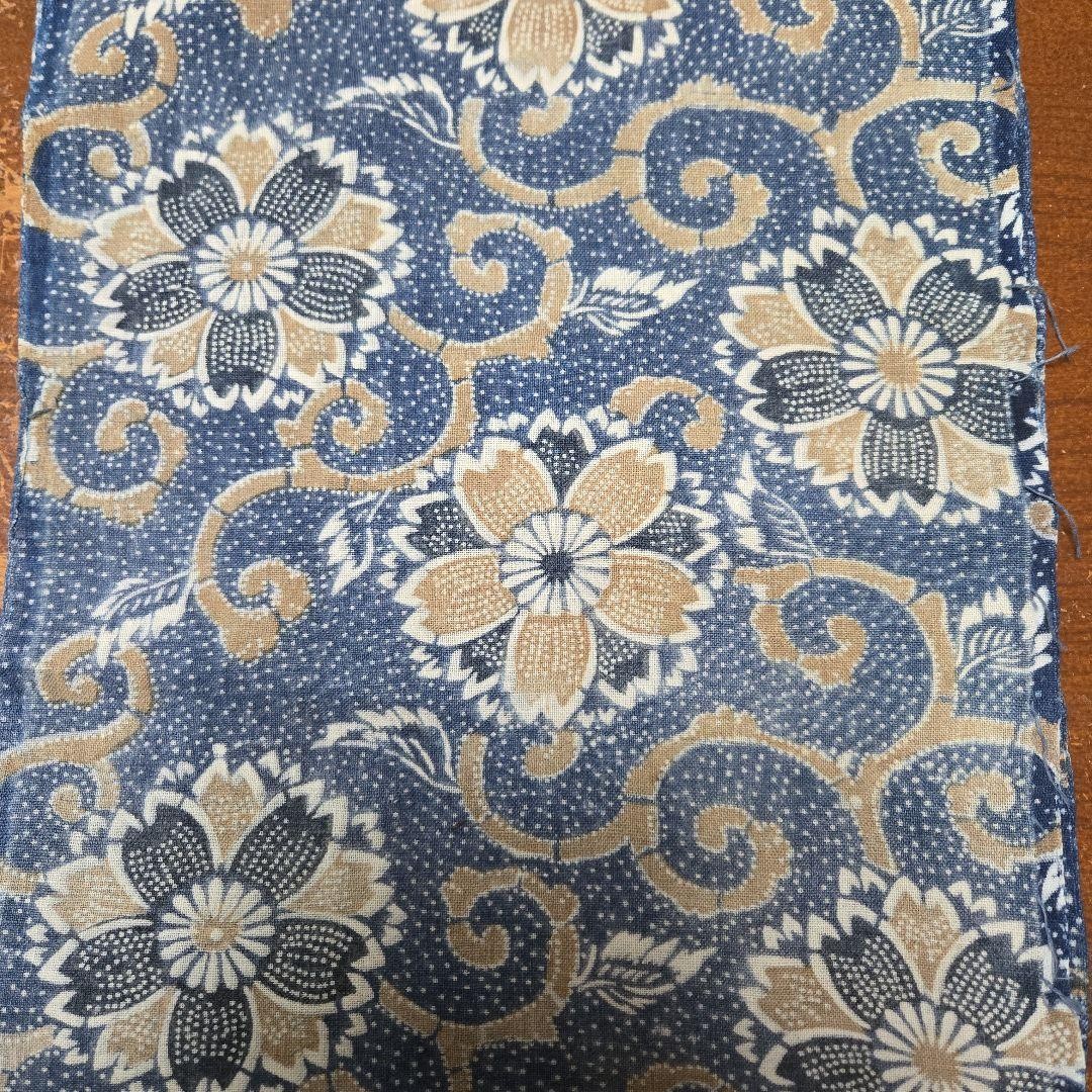 Indigo Cotton Fabric Scrap Meiji Era Sakura Karakusa Remnant for Crafting