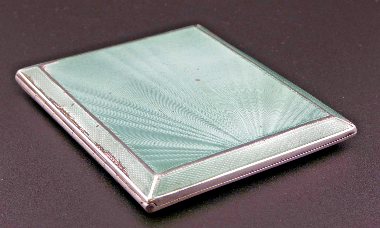 ART DECO SOLID STERLING SILVER GUILLOCHE ENAMEL CIGARETTE CASE C.1933 – 102grams