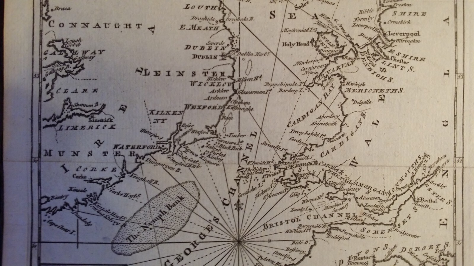 1760 ANTIQUE COPPER PLATE MAP – CORRECT CHART OF THE IRISH SEA – GIBSON