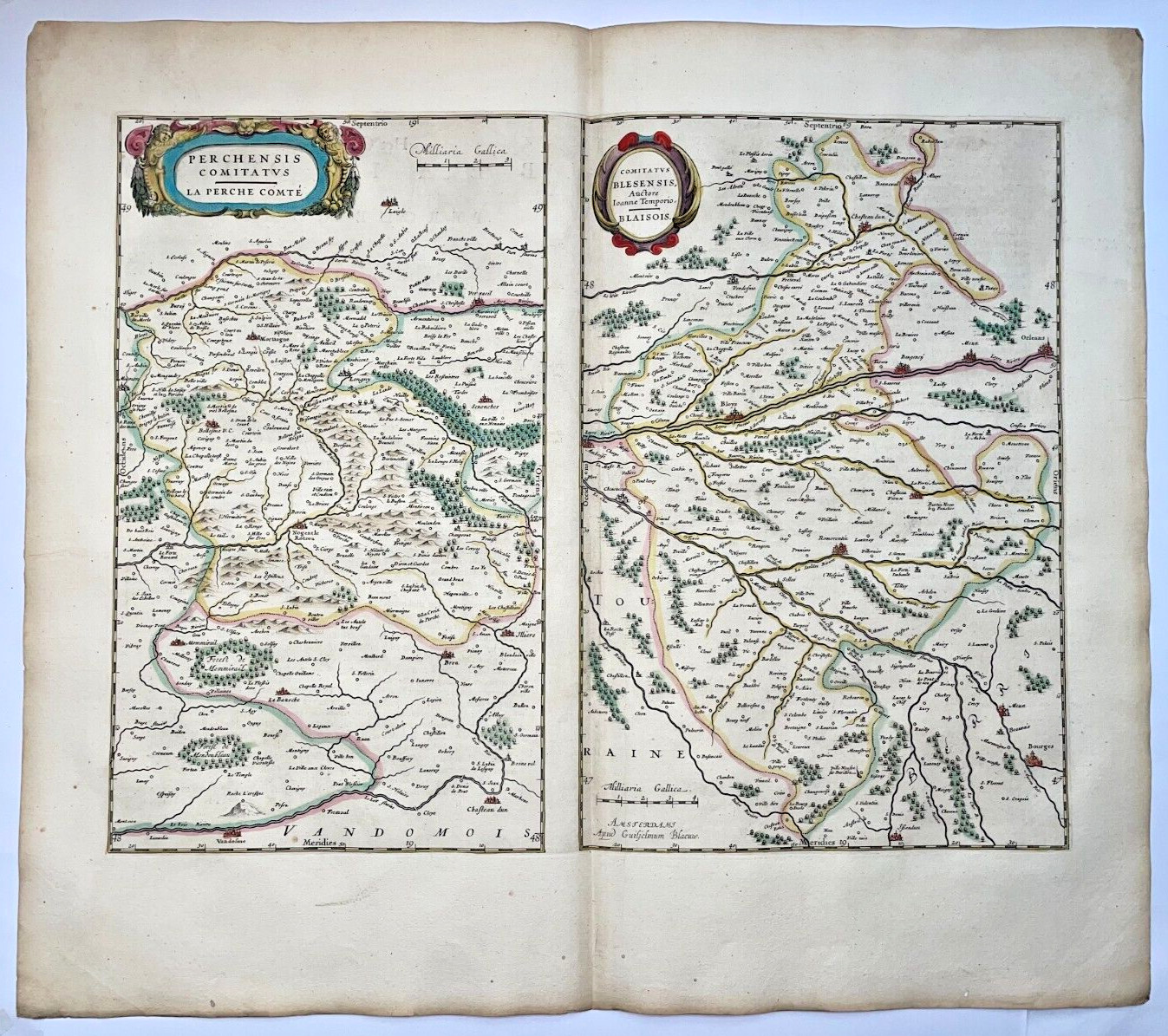 FRANCE PERCHE BLAISOIS 1642 WILLEM BLAEU LARGE ANTIQUE MAP 17TH CENTURY