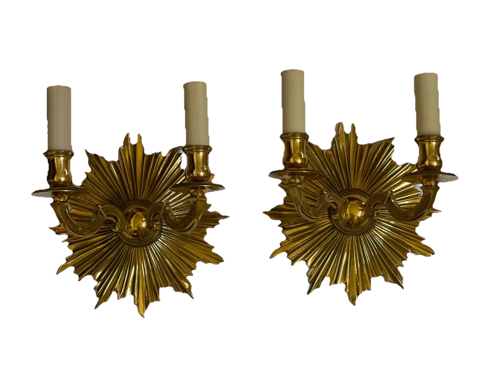 PAIR – Antique Vintage Art Deco Bronze Brass Starburst Sunburst Wall Sconce
