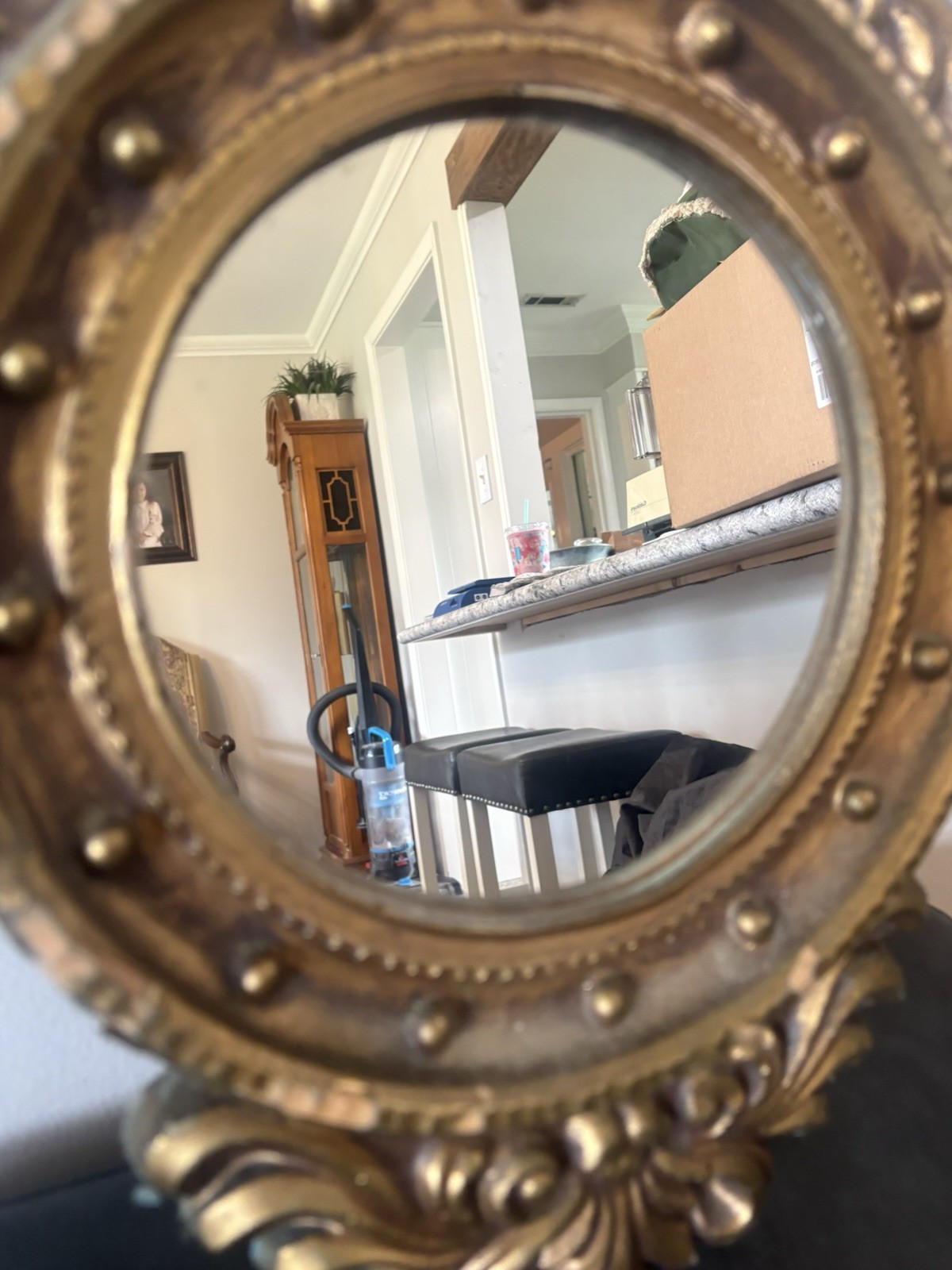 Antique Wood Federal Gold Gilt Porthole Eagle Mirror USA Distressed