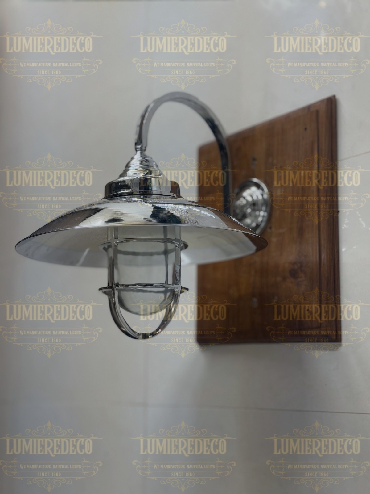 Nautical Coastal Wall Sconce – Chrome Shade Light – Industrial Home Decor