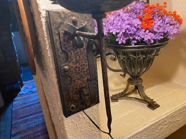 SPANISH REVIVAL GOTHIC BRUTALIST HAMMERED COPPER WALL LIGHT! # 1010