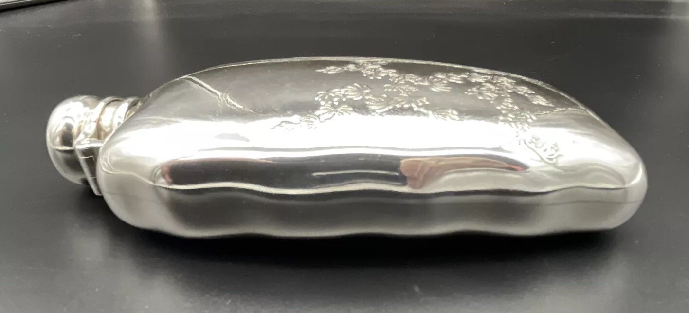 Whiting Aesthetic Sterling Silver Flask Acid Etched Floral Decorations 1880’s